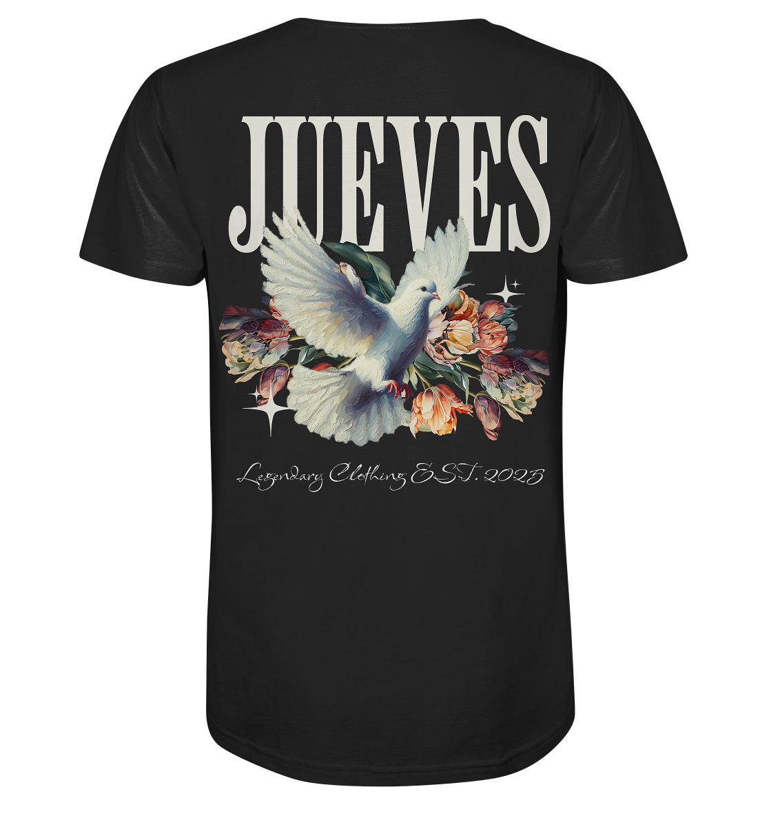 schwarzes Jueves Apparel Classic T-Shirt mit markantem Rückendruck – urbaner Streetwear-Style aus Bio-Baumwolle