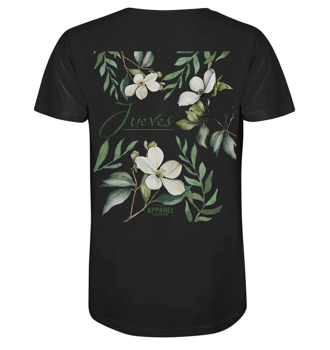 schwarzes Jueves Apparel Classic T-Shirt  mit markantem Rückendruck – urbaner Streetwear-Style aus Bio-Baumwolle