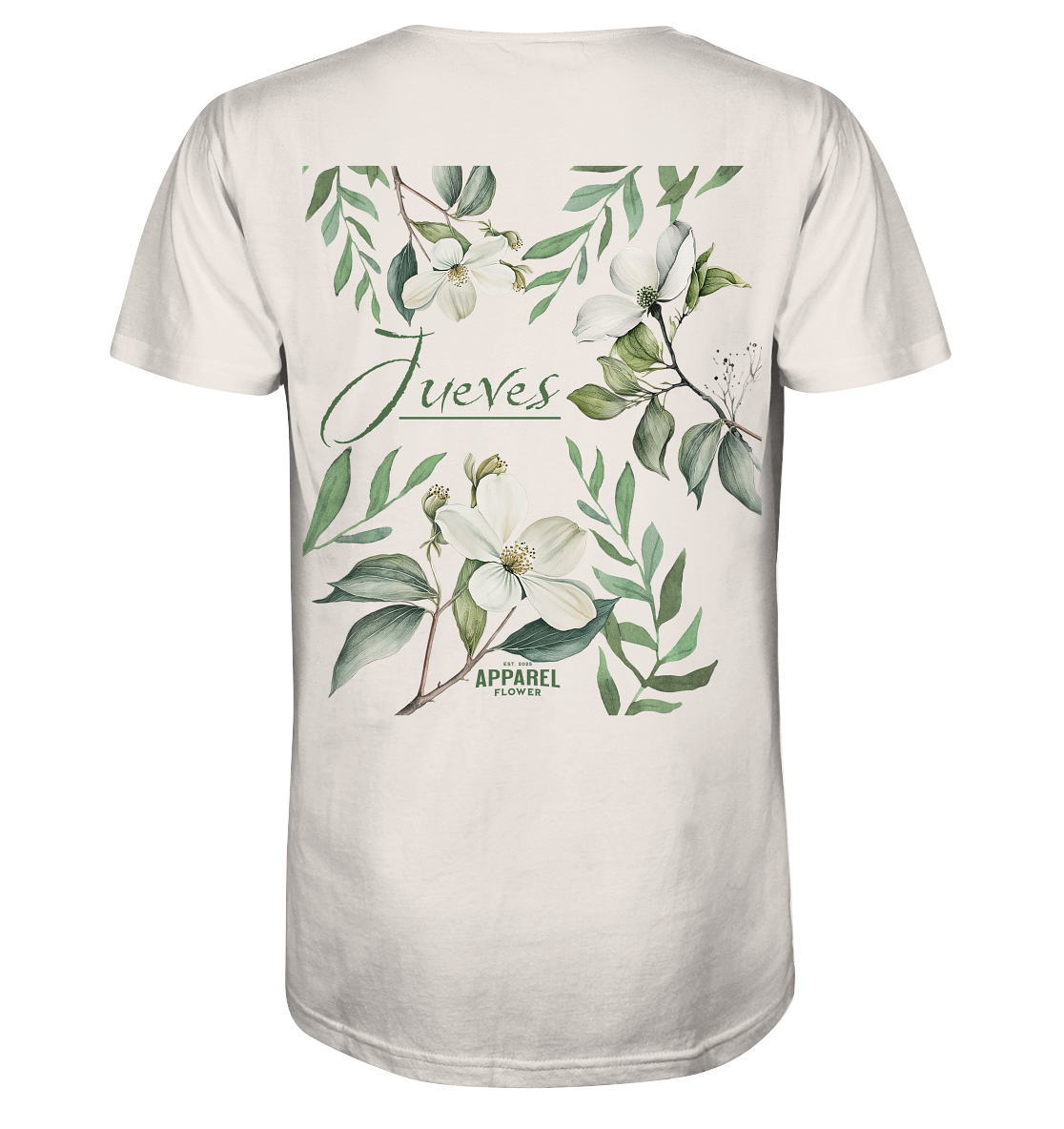 Jueves Apparel Classic t-shirt mit markantem Rückendruck – urbaner Streetwear-Style aus Bio-Baumwolle