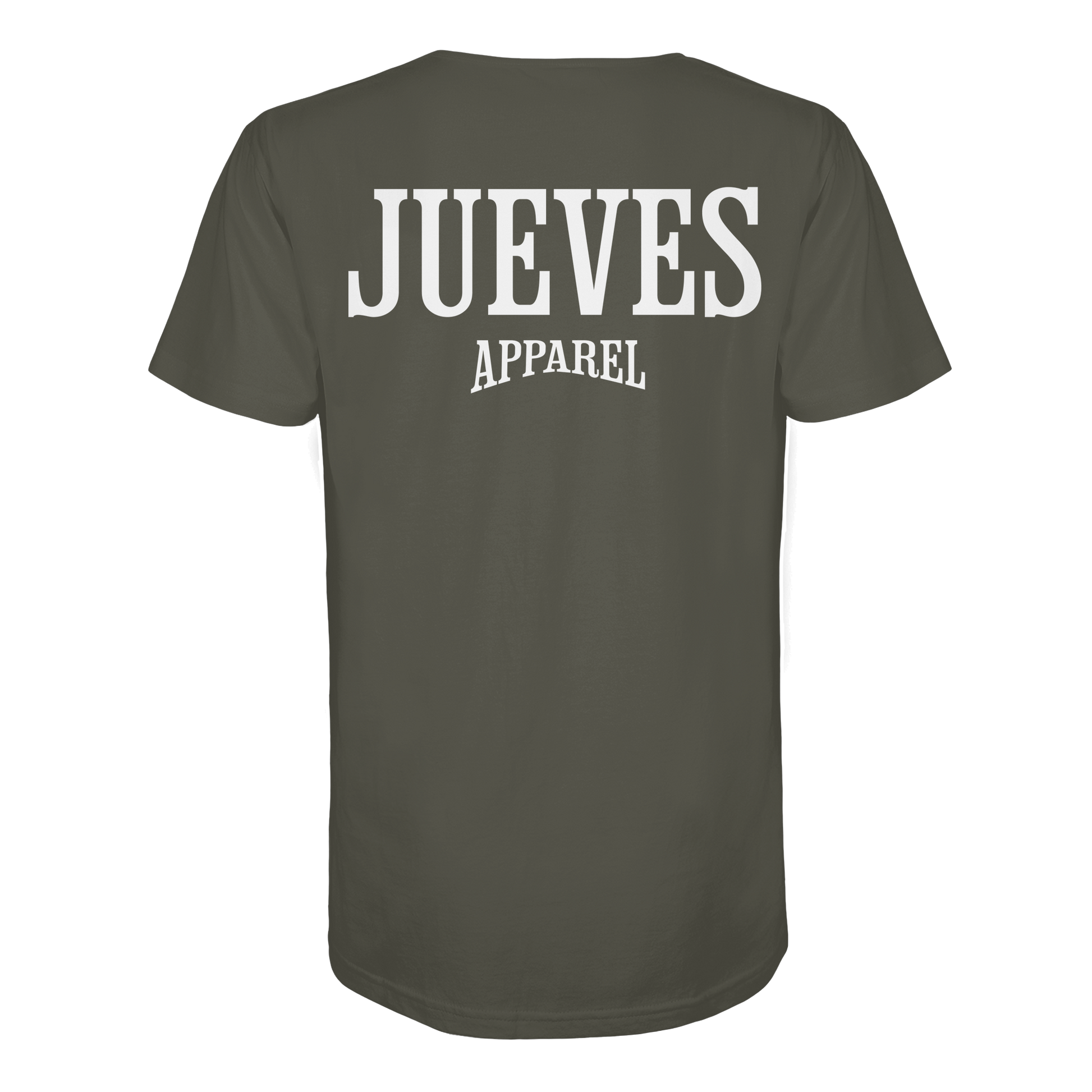 Khaki Jueves Apparel Classic Hoodie mit markantem Rückendruck – urbaner Streetwear-Style aus Bio-Baumwolle
