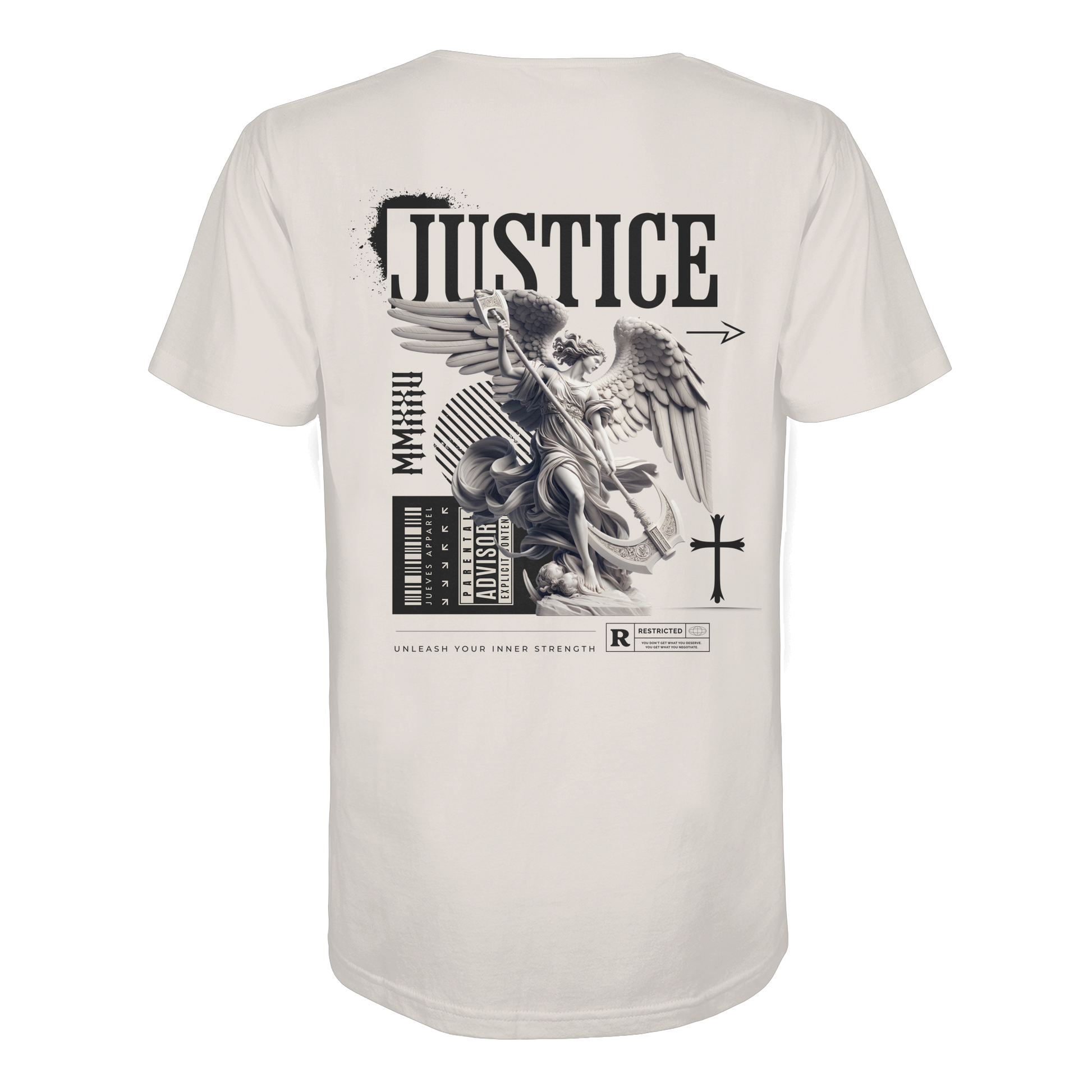 weißes Jueves Apparel Classic T-Shirt  mit markantem Rückendruck – urbaner Streetwear-Style aus Bio-Baumwolle