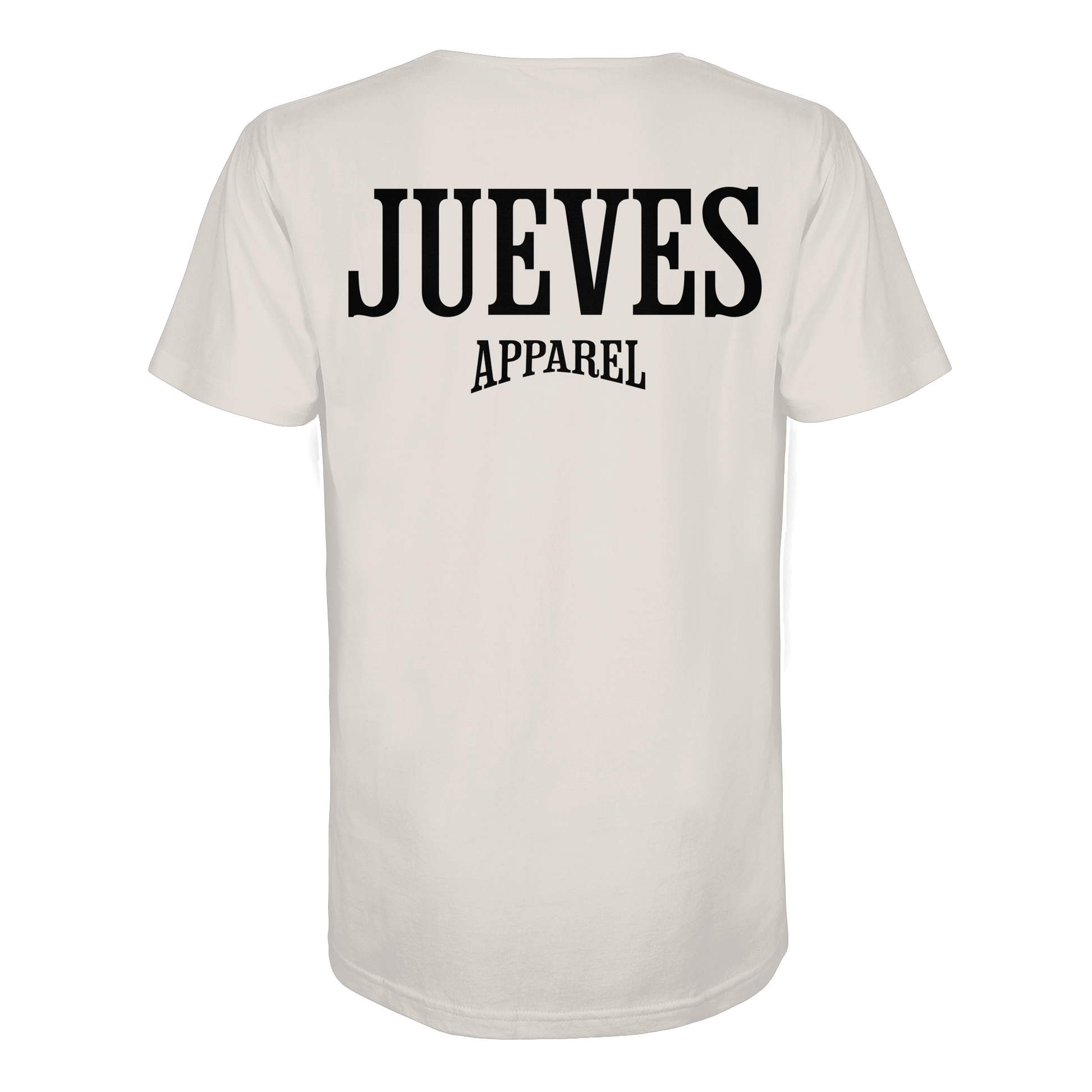 weißes Jueves Apparel Classic T-Shirt  mit markantem Rückendruck – urbaner Streetwear-Style aus Bio-Baumwolle