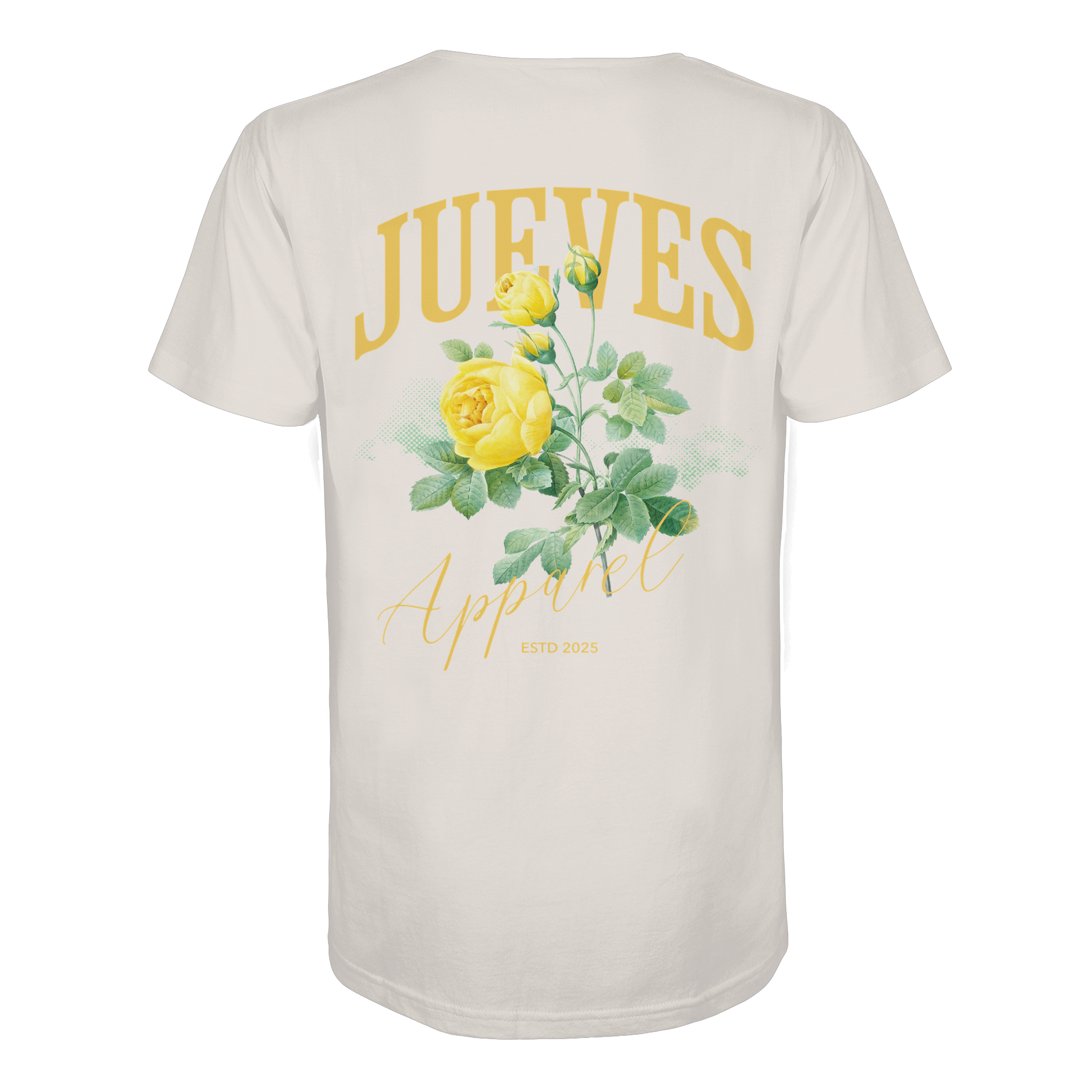 weißes Jueves Apparel Classic t-shirt mit markantem Rückendruck – urbaner Streetwear-Style aus Bio-Baumwolle