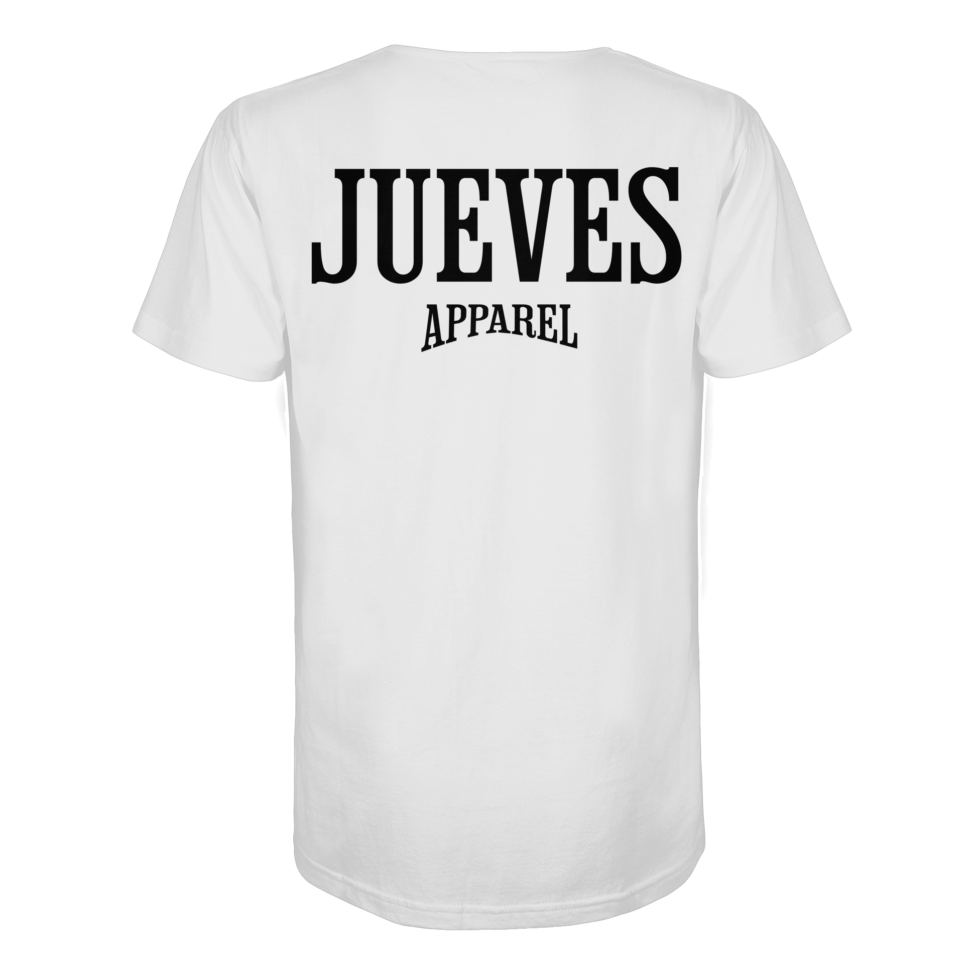 weißes Jueves Apparel Classic T-Shirt mit markantem Rückendruck – urbaner Streetwear-Style aus Bio-Baumwolle