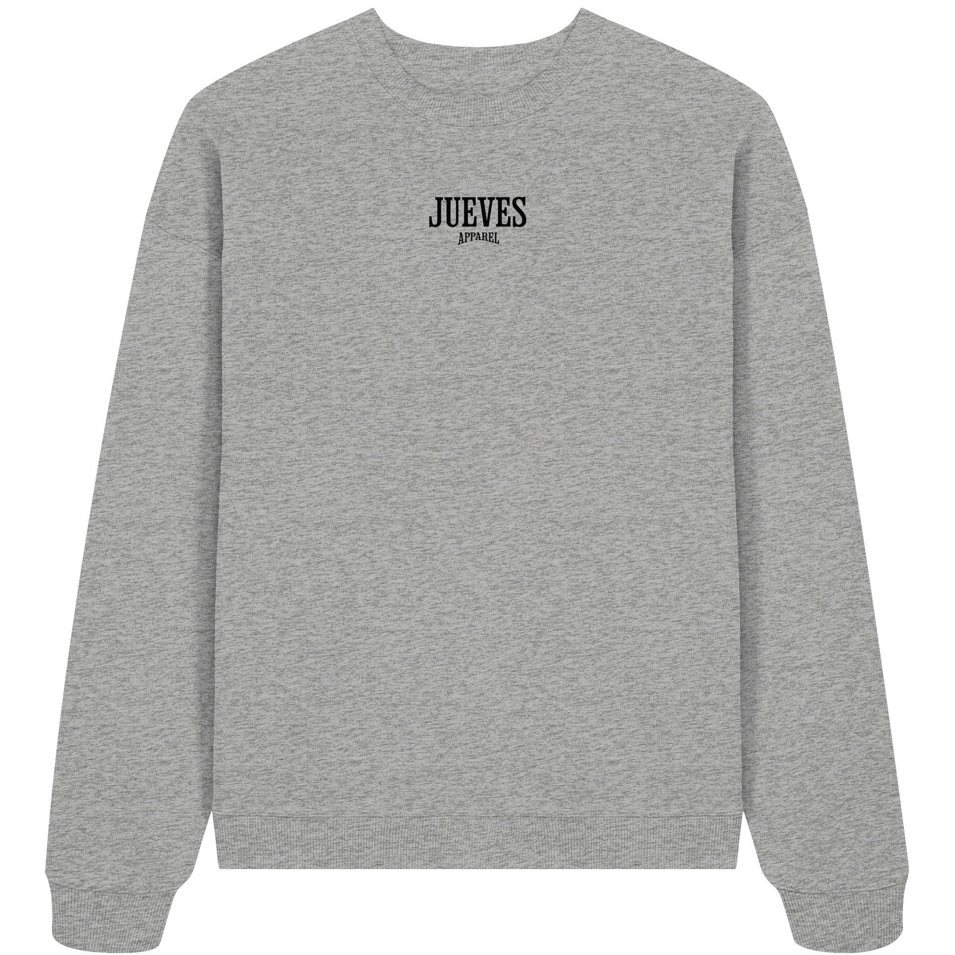 graues Oversized Boxcut Sweatshirt von Jueves Apparel mit Brustdruck – nachhaltige Streetwear aus 100 % Bio-Baumwolle