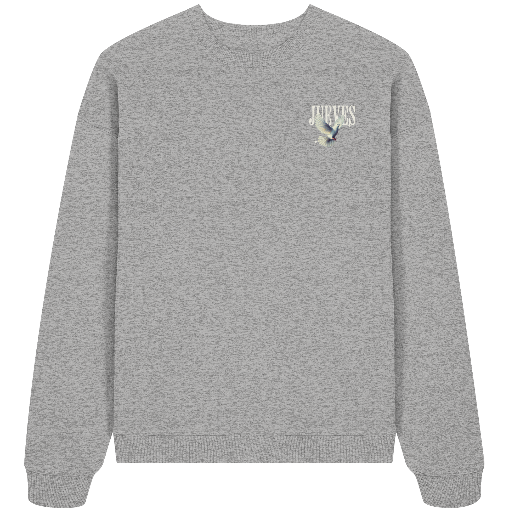 graues Oversized Boxcut Sweatshirt von Jueves Apparel mit Brustdruck – nachhaltige Streetwear aus 100 % Bio-Baumwolle