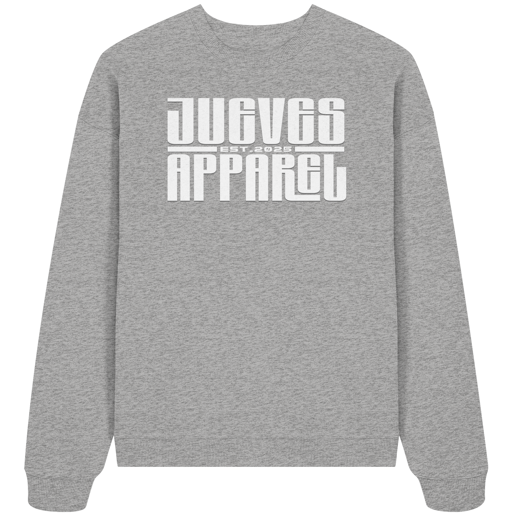 grauer Jueves Apparel Oversized Boxcut Sweatshirt mit markantem Rückendruck – urbaner Streetwear-Style aus Bio-Baumwolle