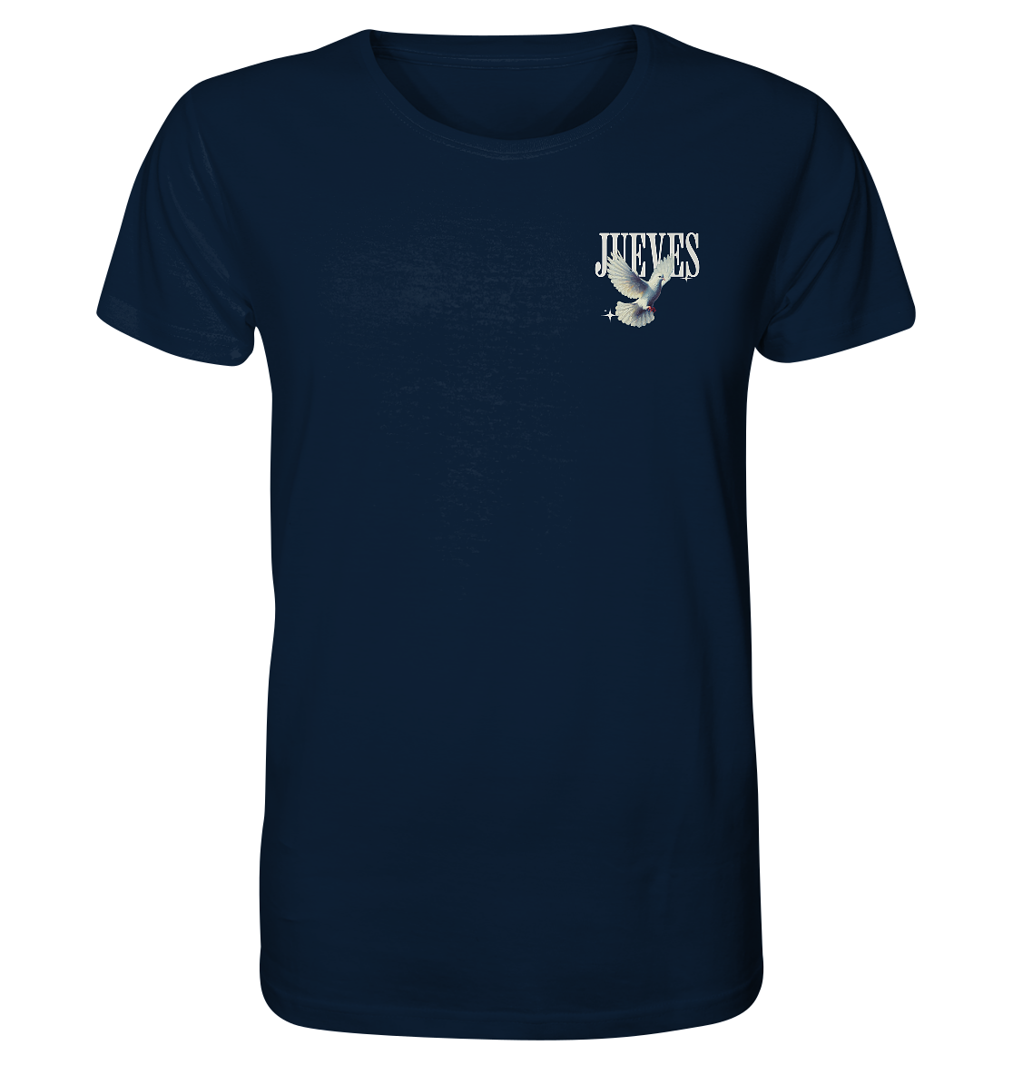 blaues Classic t-shirt von Jueves Apparel mit kleinem Brustdruck im klassischen Schnitt – nachhaltiger