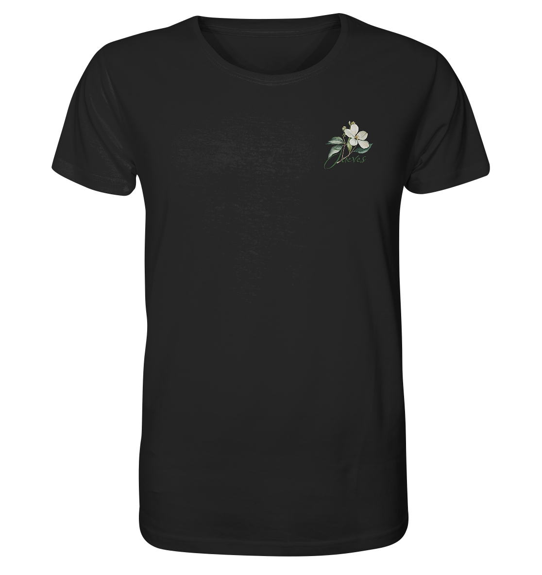 schwarzes Classic T-Shirt von Jueves Apparel mit kleinem Brustdruck im klassischen Schnitt – nachhaltiger