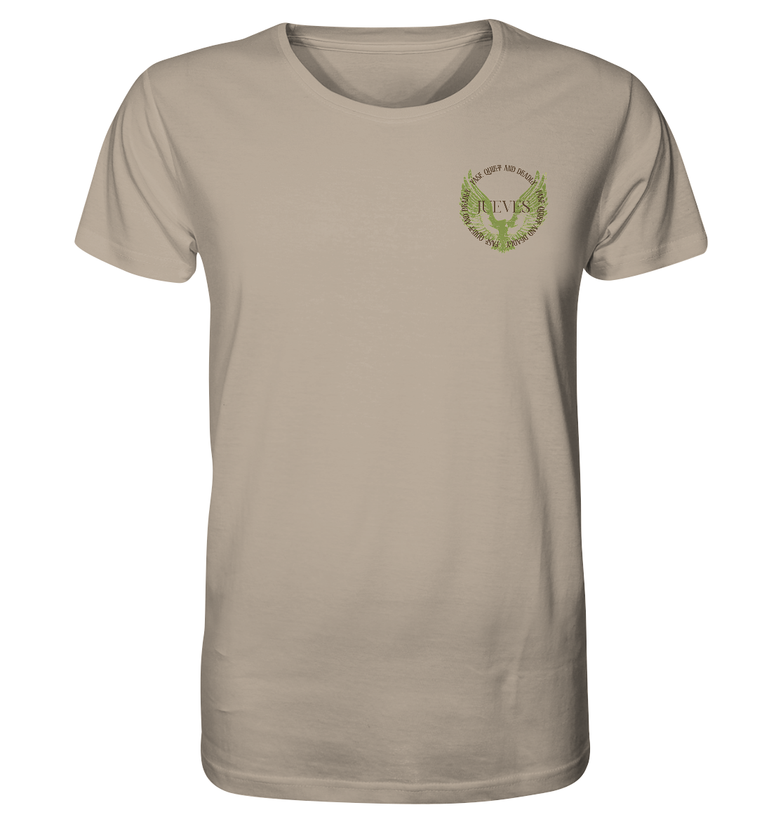 beiges Classic t-shirt von Jueves Apparel mit kleinem Brustdruck im klassischen Schnitt – nachhaltiger