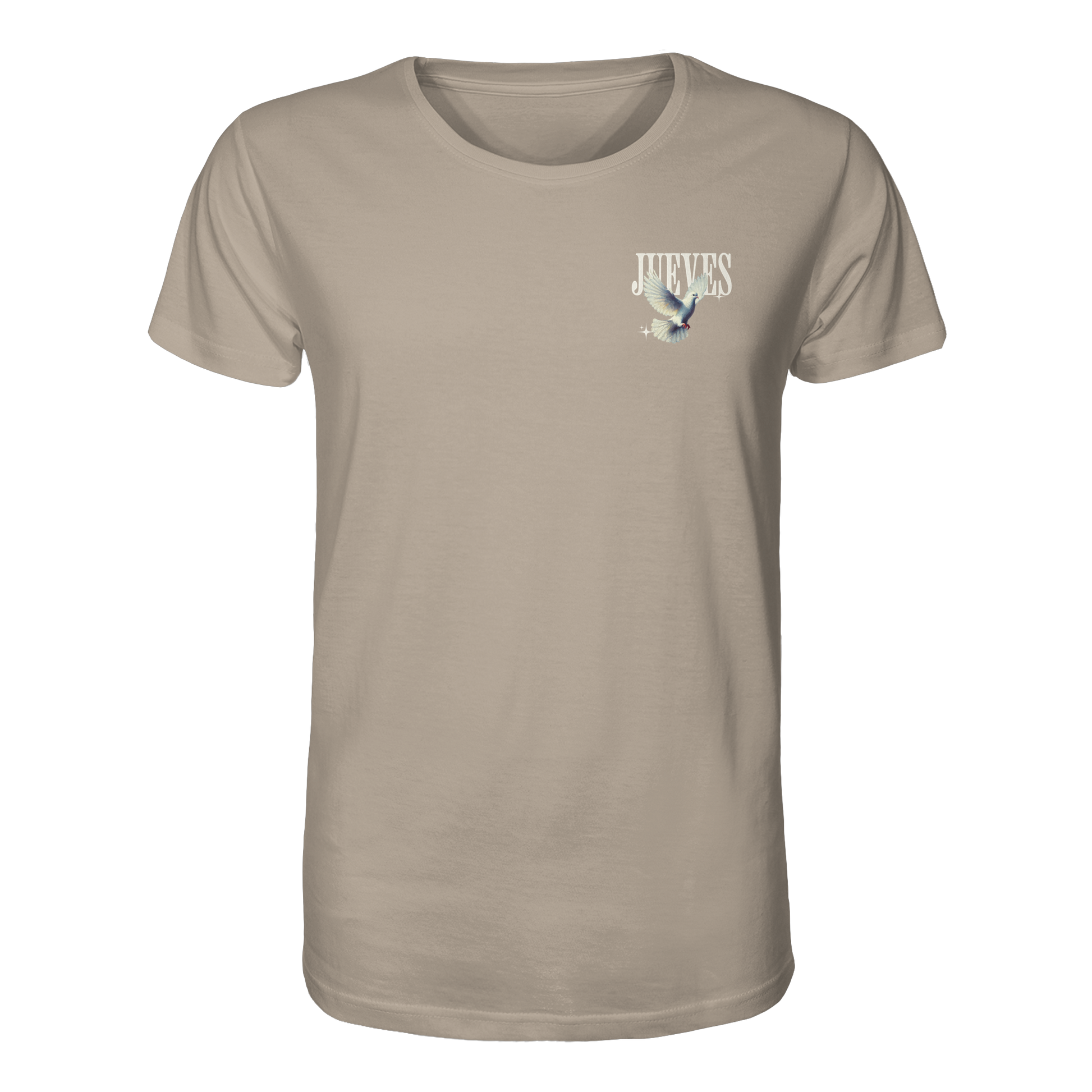 beiges Classic t-shirt von Jueves Apparel mit kleinem Brustdruck im klassischen Schnitt – nachhaltiger