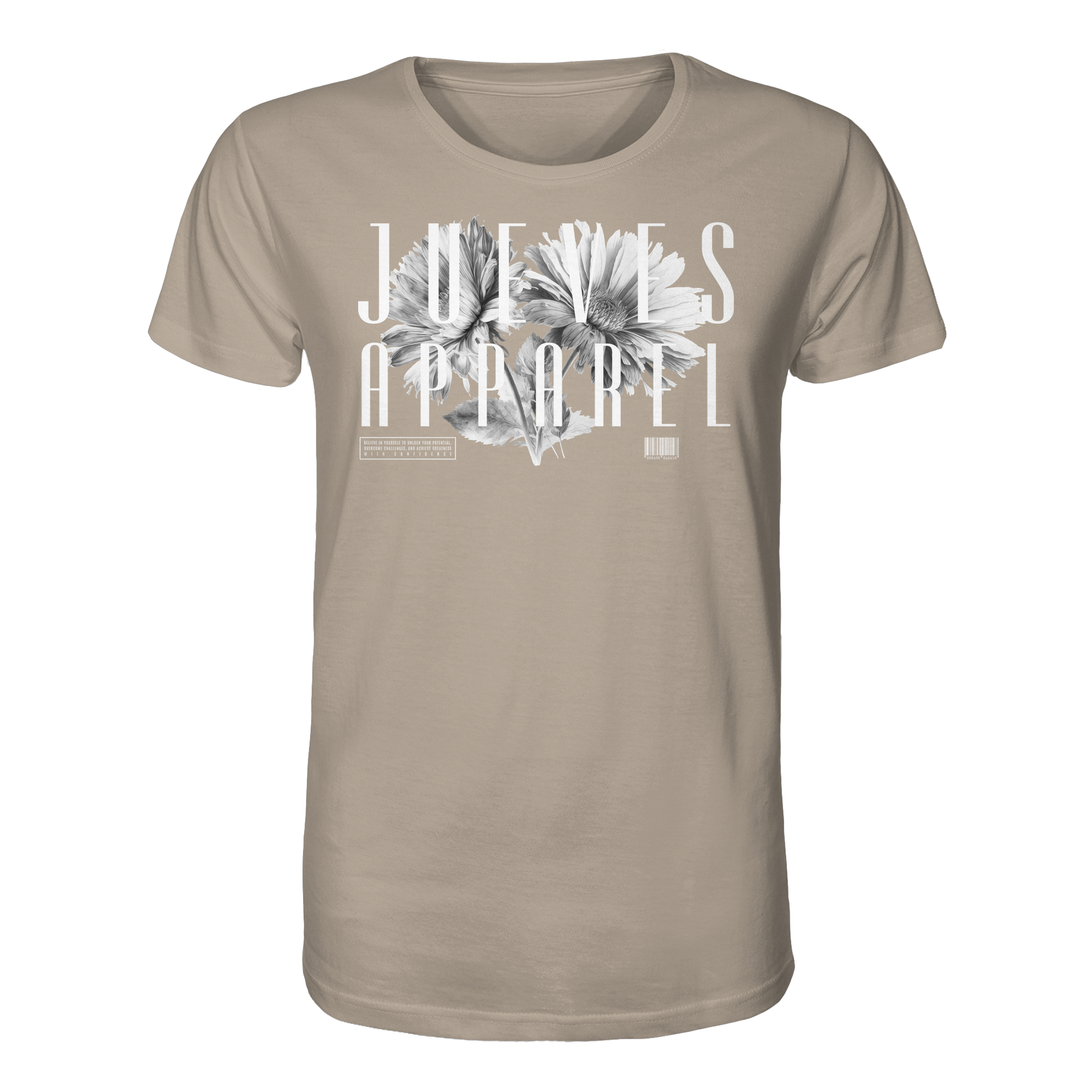 beiges Classic t-shirt von Jueves Apparel mit Brustdruck im klassischen Schnitt – nachhaltiger