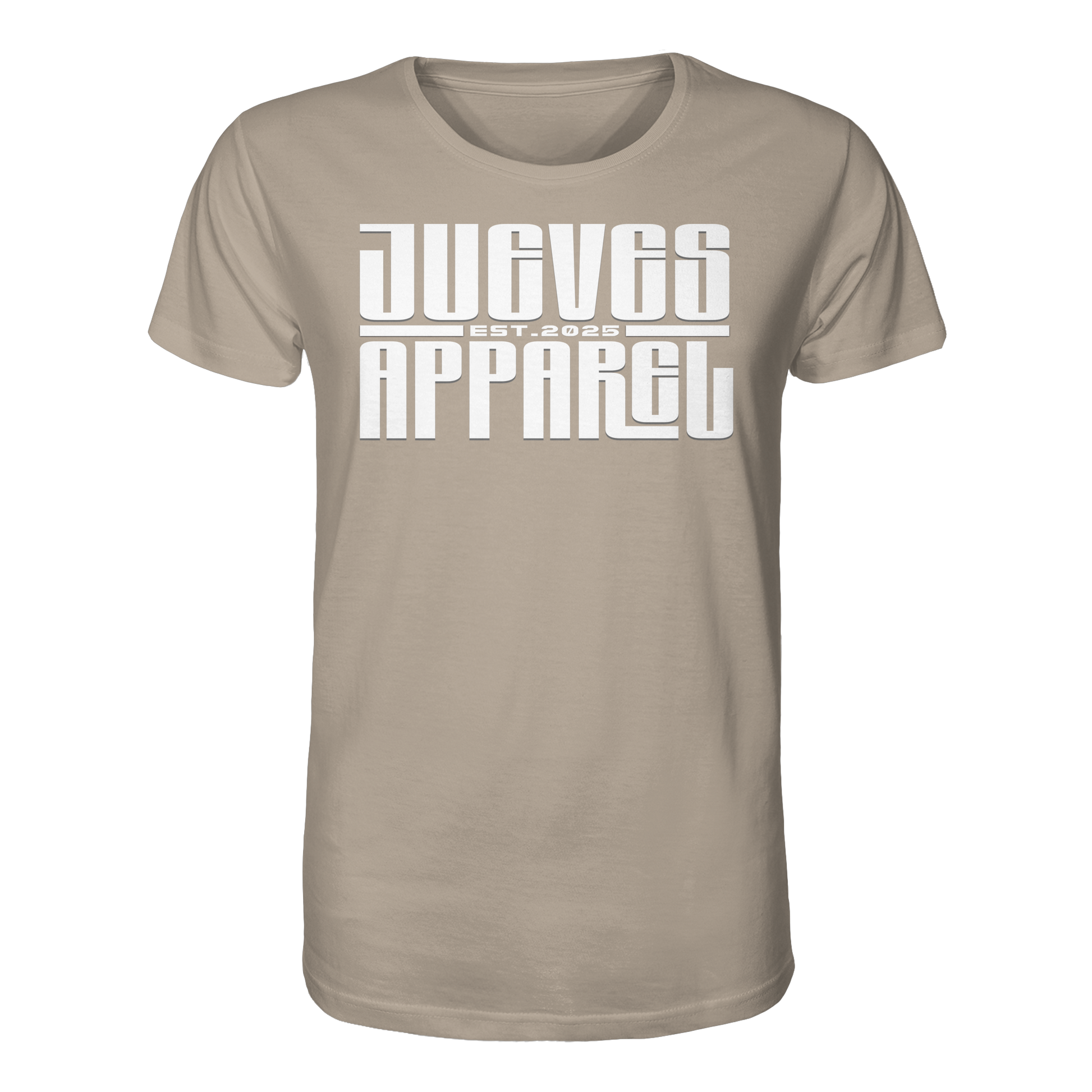 beiges Classic t-shirt von Jueves Apparel mit Brustdruck im klassischen Schnitt – nachhaltiger