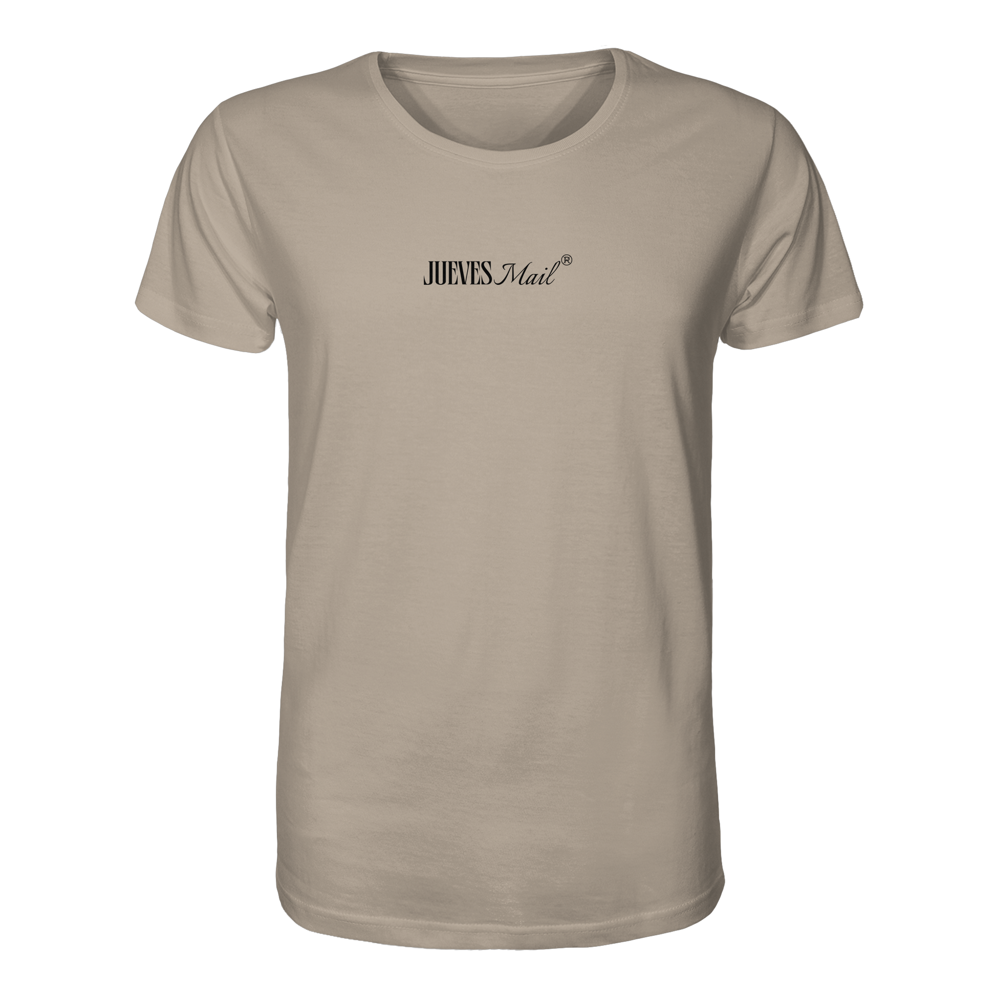 beiges Classic t-shirt von Jueves Apparel mit kleinem Brustdruck im klassischen Schnitt – nachhaltiger
