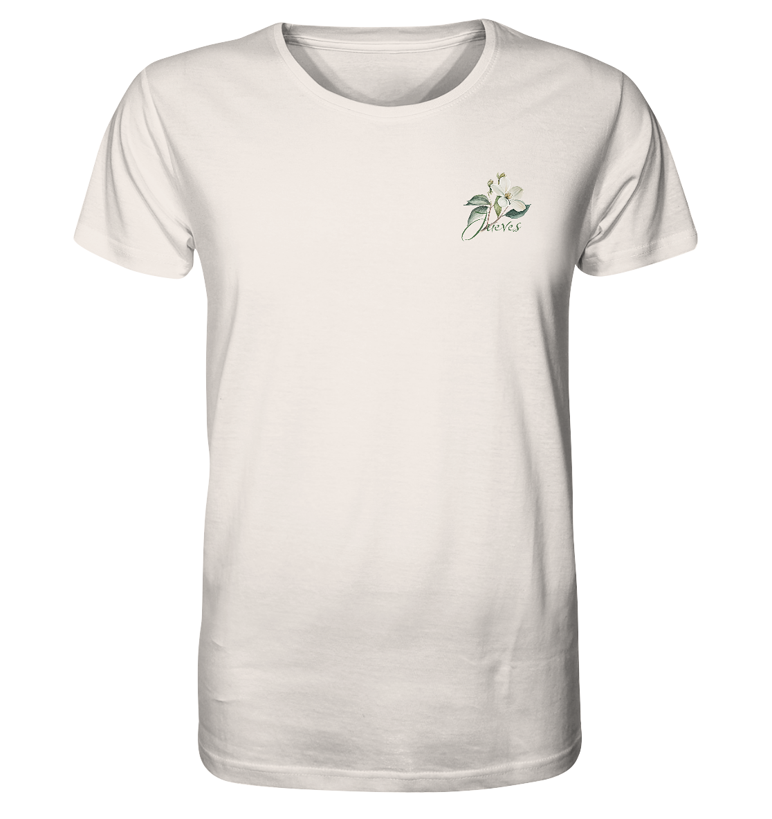 weißes Classic t-shirt von Jueves Apparel mit kleinem Brustdruck im klassischen Schnitt – nachhaltiger