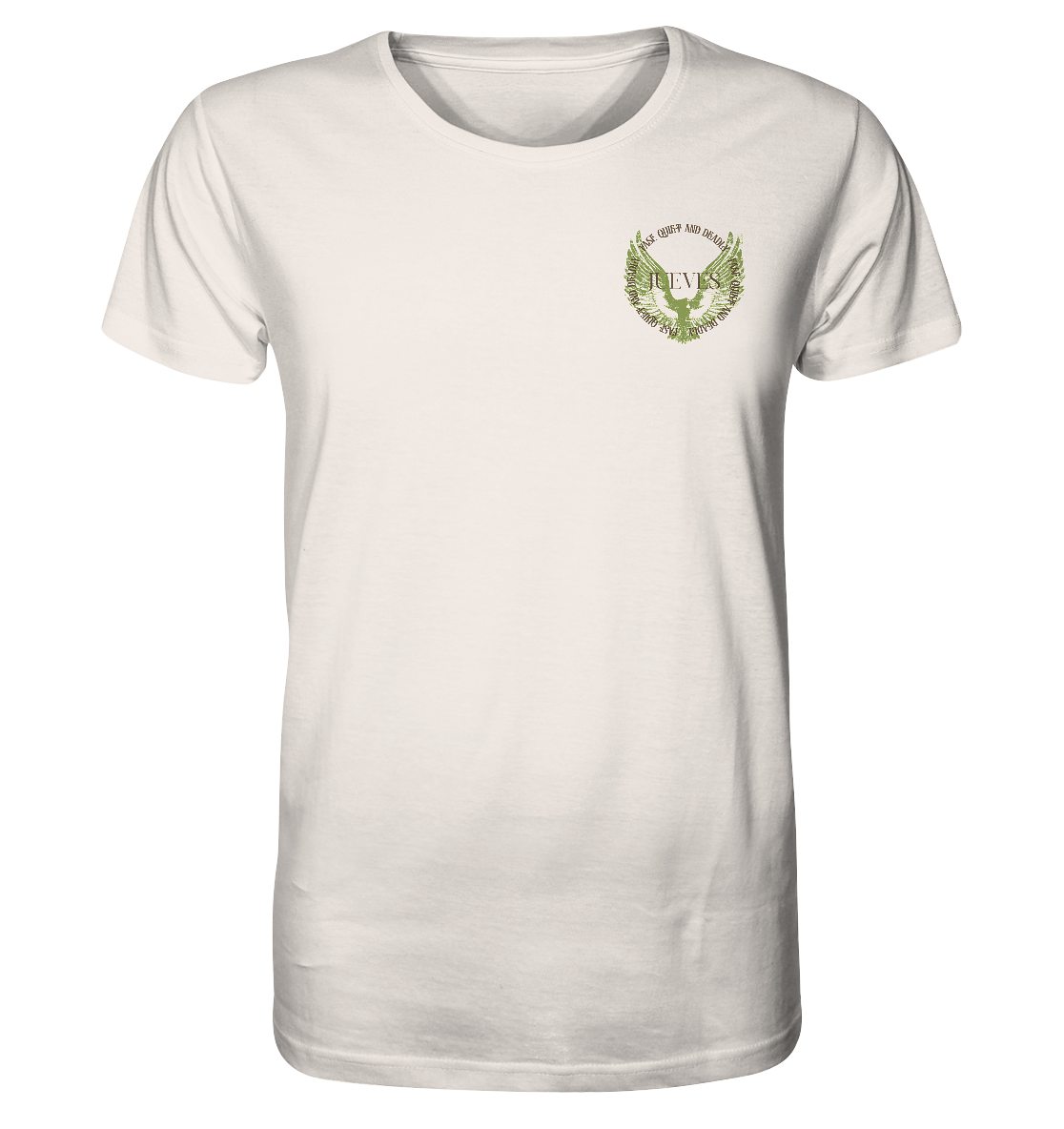 weißes Classic t-shirt von Jueves Apparel mit kleinem Brustdruck im klassischen Schnitt – nachhaltiger