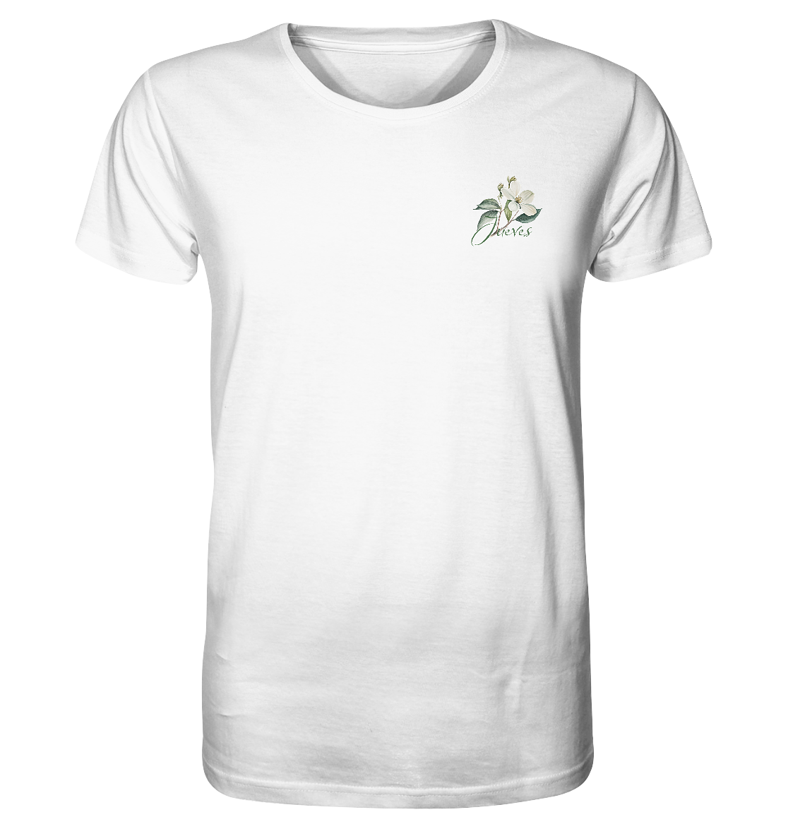 weißes Classic t-shirt von Jueves Apparel mit kleinem Brustdruck im klassischen Schnitt – nachhaltiger