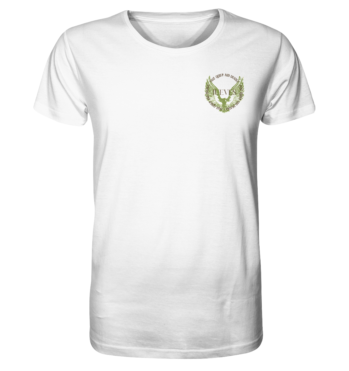 weißes Classic t-shirt von Jueves Apparel mit kleinem Brustdruck im klassischen Schnitt – nachhaltiger