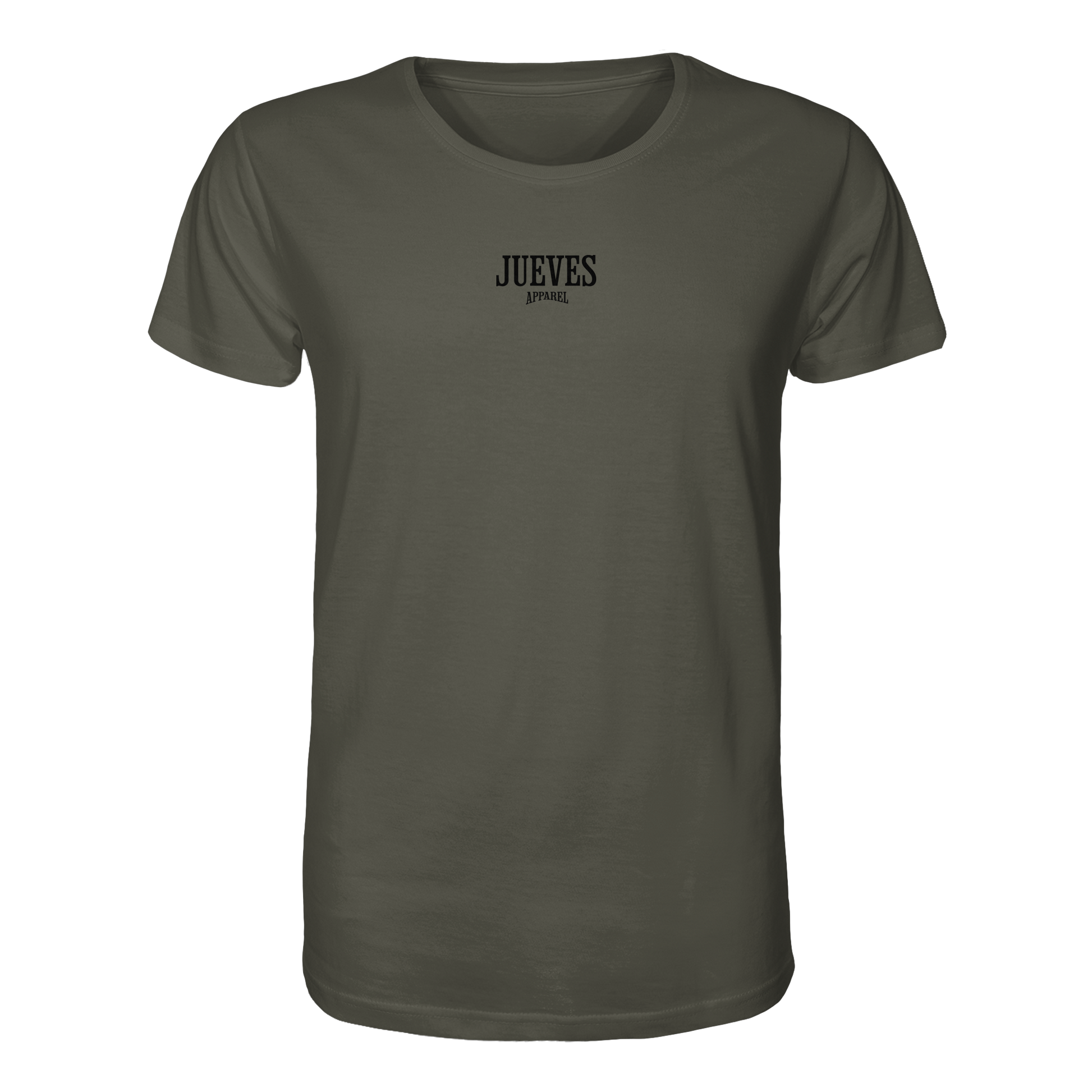 khaki Classic t-shirt von Jueves Apparel mit Brustdruck im klassischen Schnitt – nachhaltiger