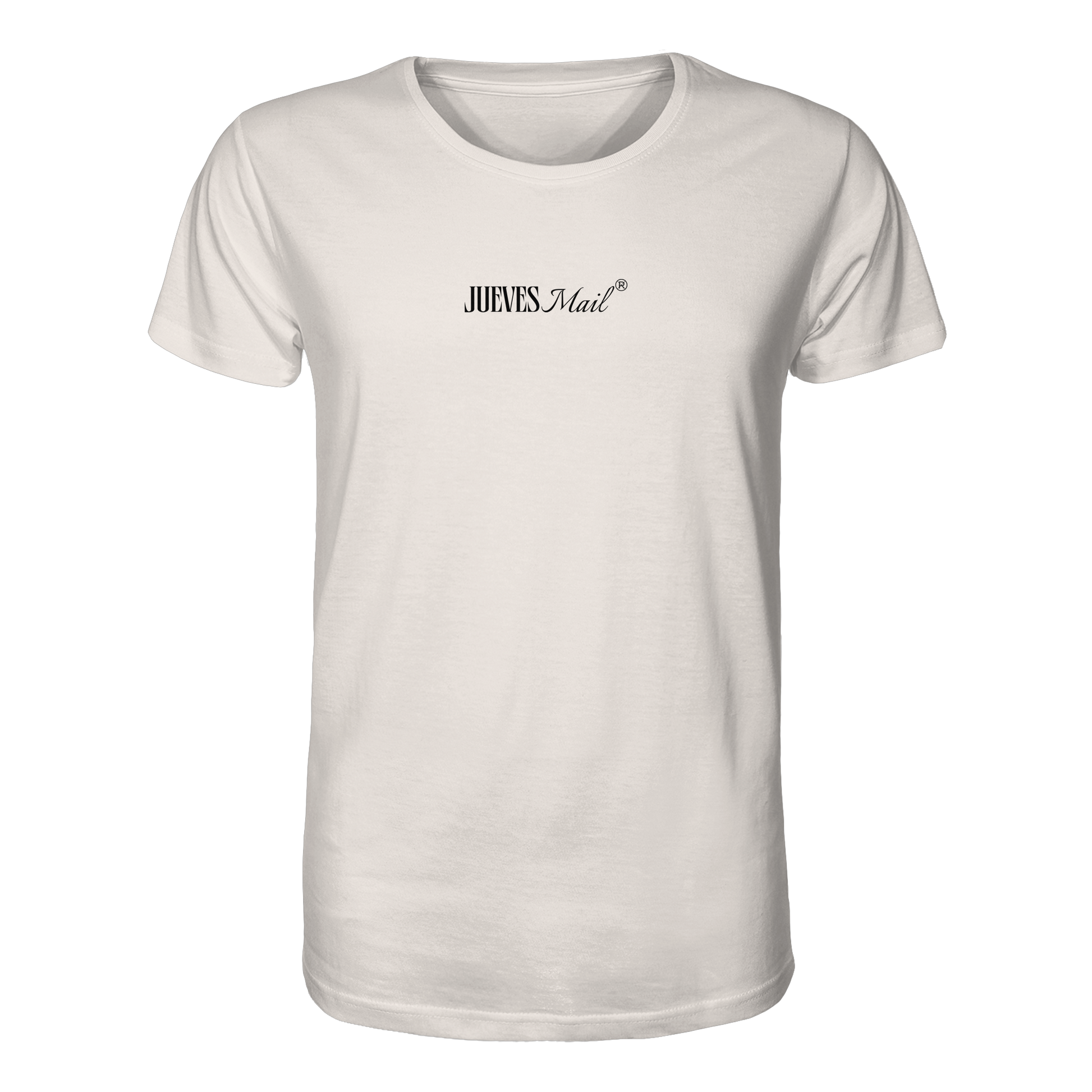weißes Classic T-Shirt von Jueves Apparel mit kleinem Brustdruck im klassischen Schnitt – nachhaltiger