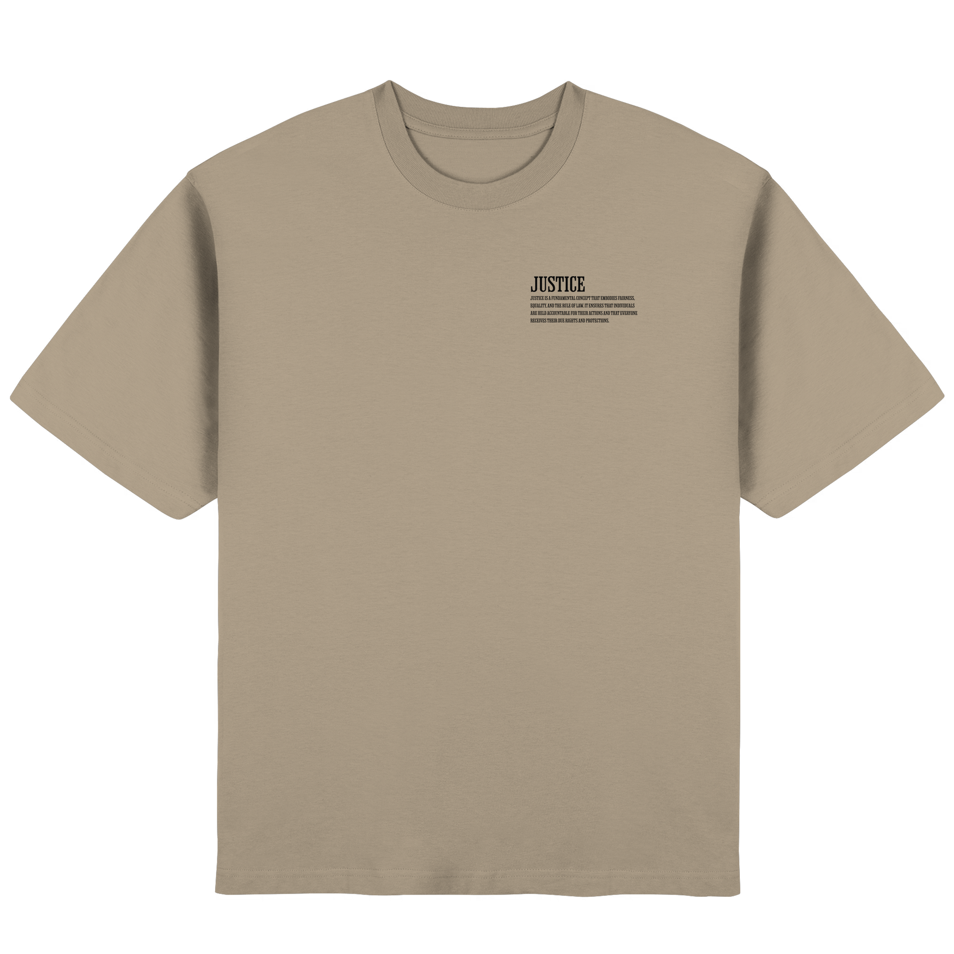Frontansicht des beigen Oversized T-Shirts von Jueves Apparel mit Brustdruck – urbaner Streetwear-Look aus 100 % Baumwolle