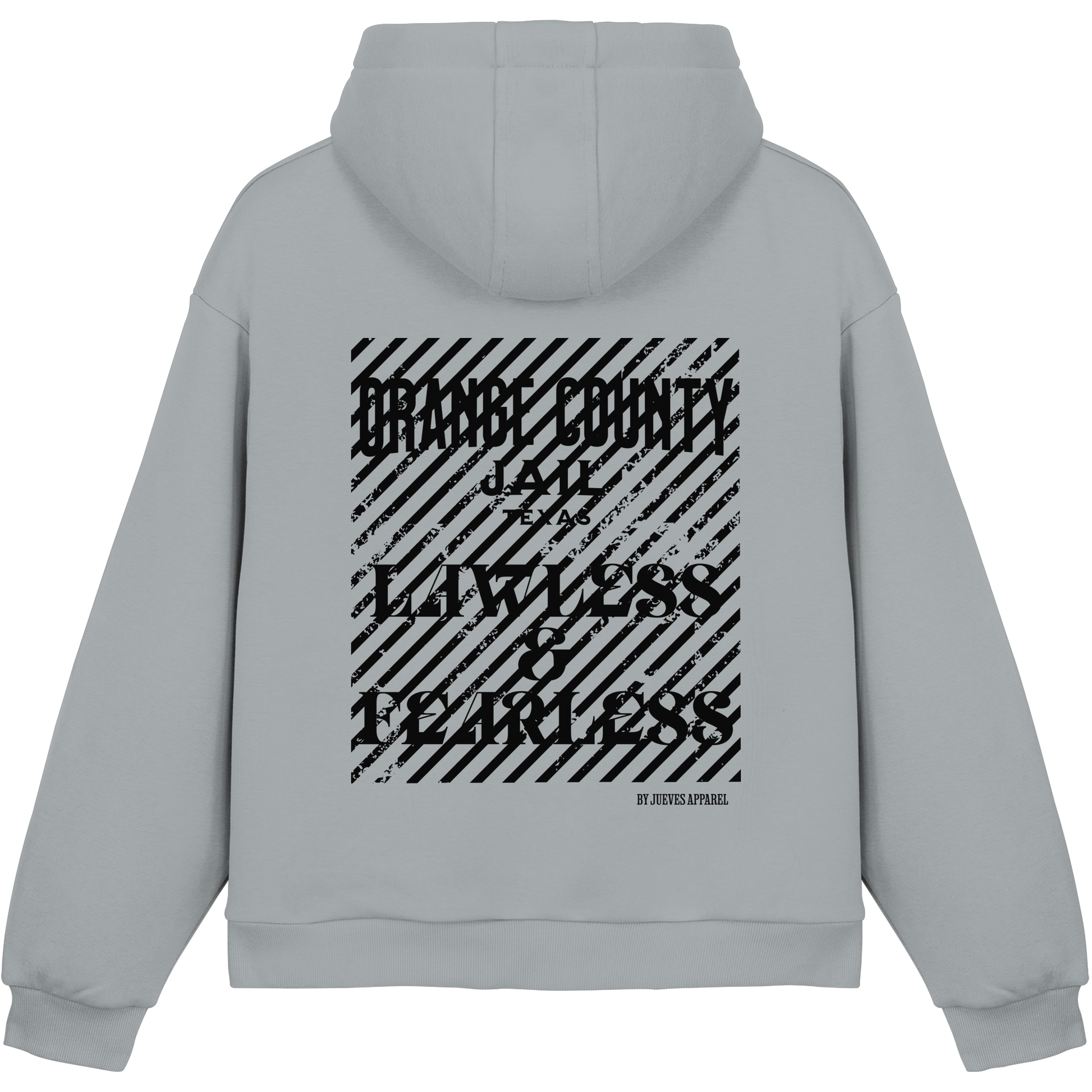 hellblauer Jueves Apparel Oversized Boxcut Hoodie mit markantem Rückendruck – urbaner Streetwear-Style aus Baumwolle