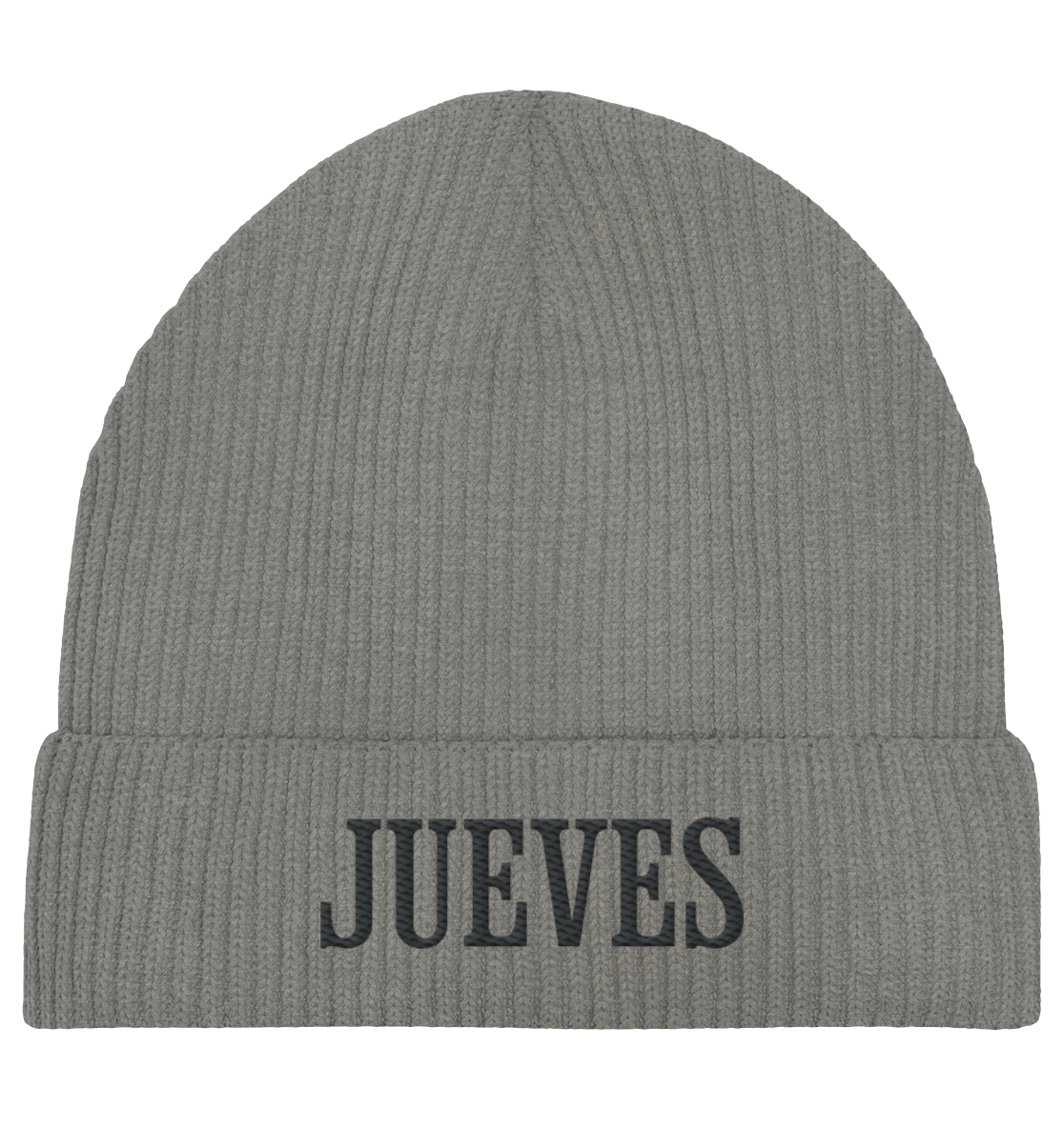 graue Fisherman Beanie von Jueves Apparel aus 95 % Baumwolle und 5 % Elasthan – urbanes Streetwear-Accessoire mit weicher Haptik