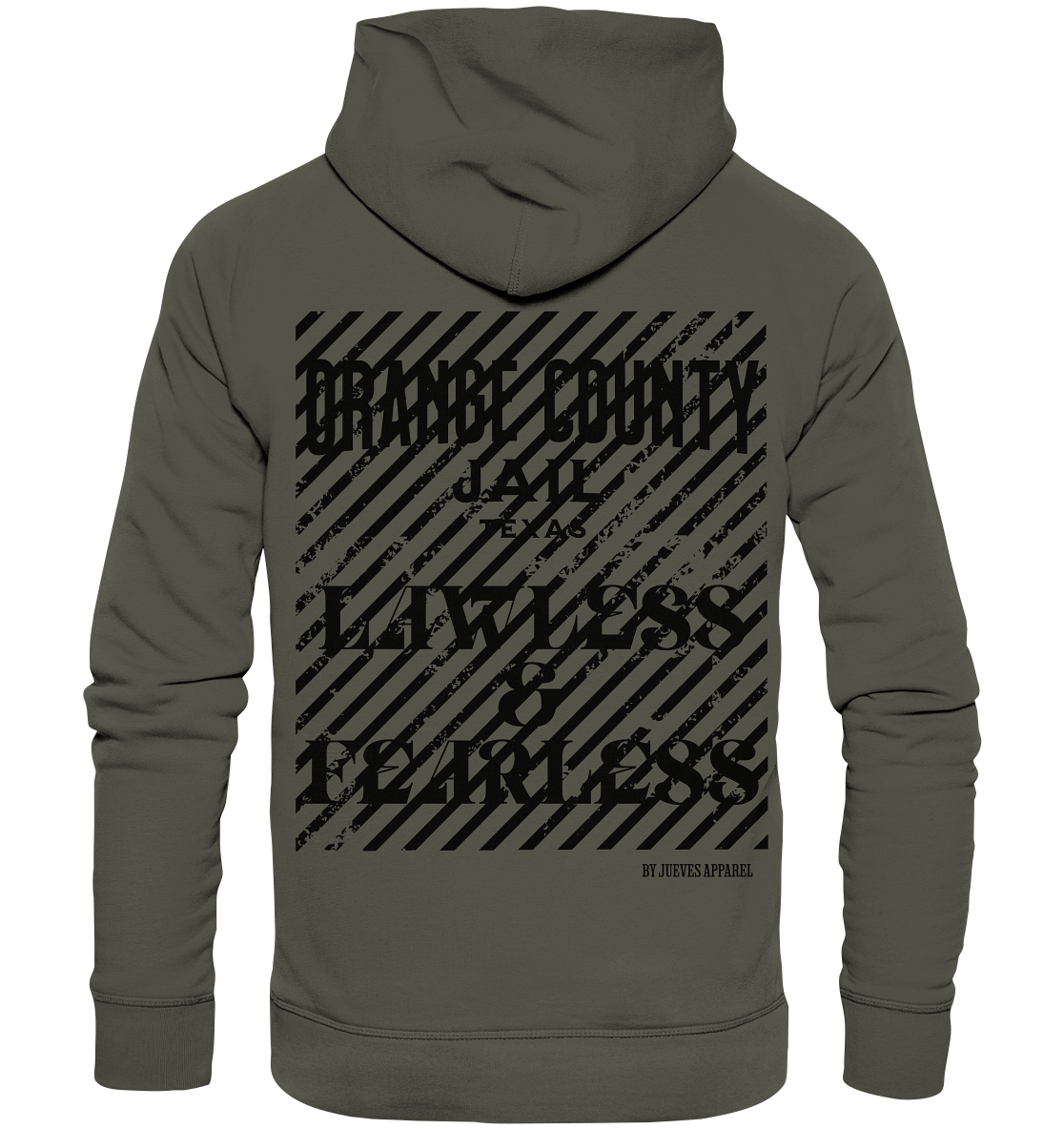 khaki Jueves Apparel Classic Hoodie mit markantem Rückendruck – urbaner Streetwear-Style aus Bio-Baumwolle
