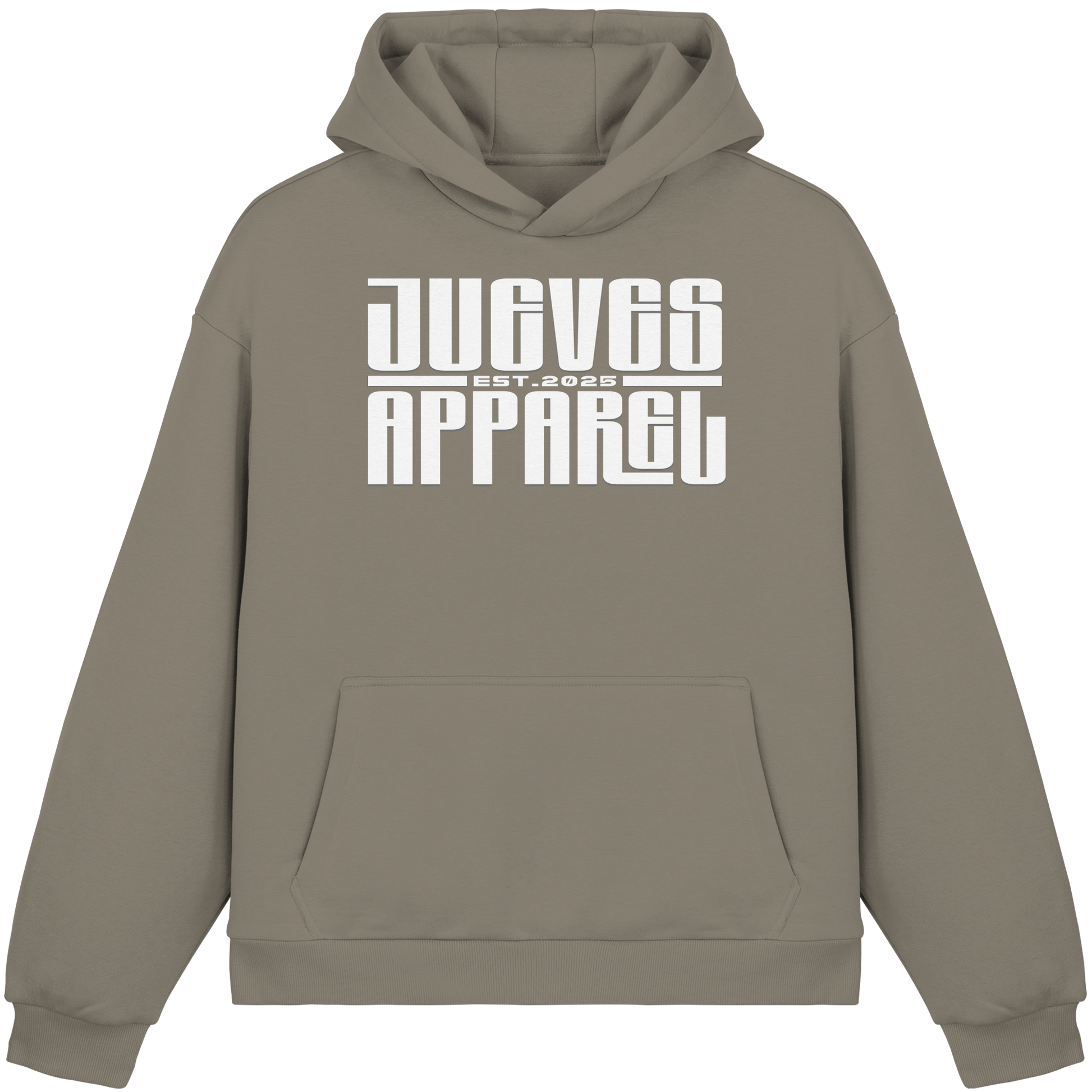 oive Oversized Boxcut Hoodie von Jueves Apparel mit Brustdruck – nachhaltige Streetwear aus 70% Baumwolle