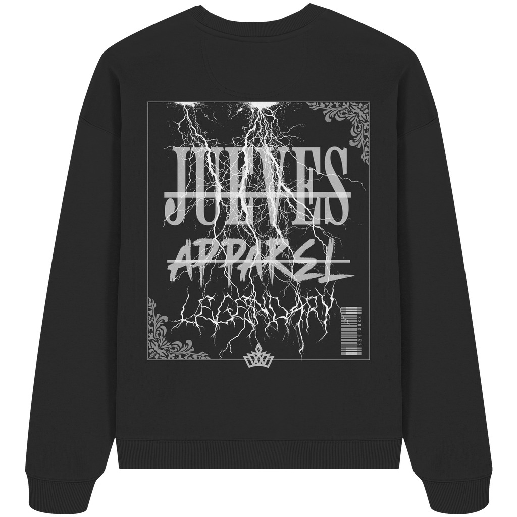 schwarzes Jueves Apparel Oversized Boxcut Sweatshirt mit markantem Rückendruck – urbaner Streetwear-Style aus Bio-Baumwolle