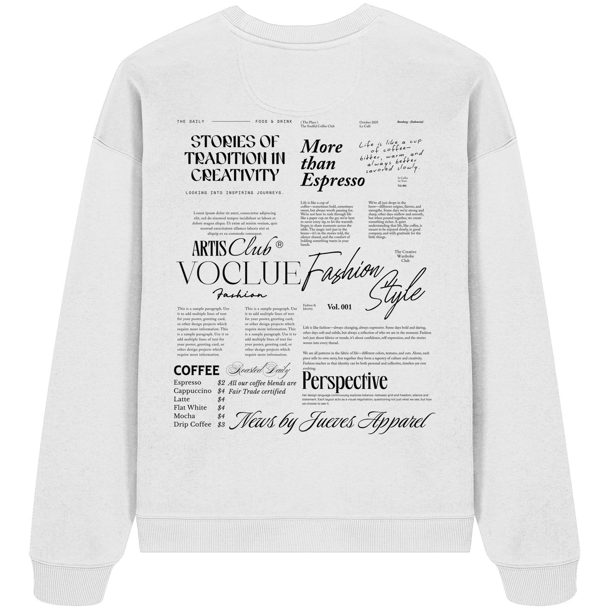 weißes Jueves Apparel Oversized Boxcut Sweatshirt mit markantem Rückendruck – urbaner Streetwear-Style aus Bio-Baumwolle