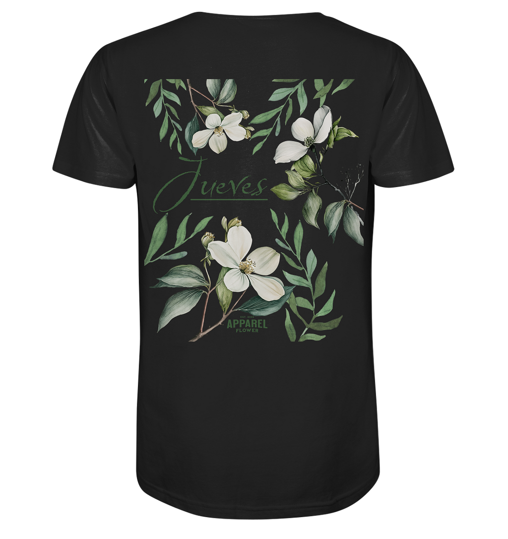 schwarzes Jueves Apparel Classic T-Shirt  mit markantem Rückendruck – urbaner Streetwear-Style aus Bio-Baumwolle