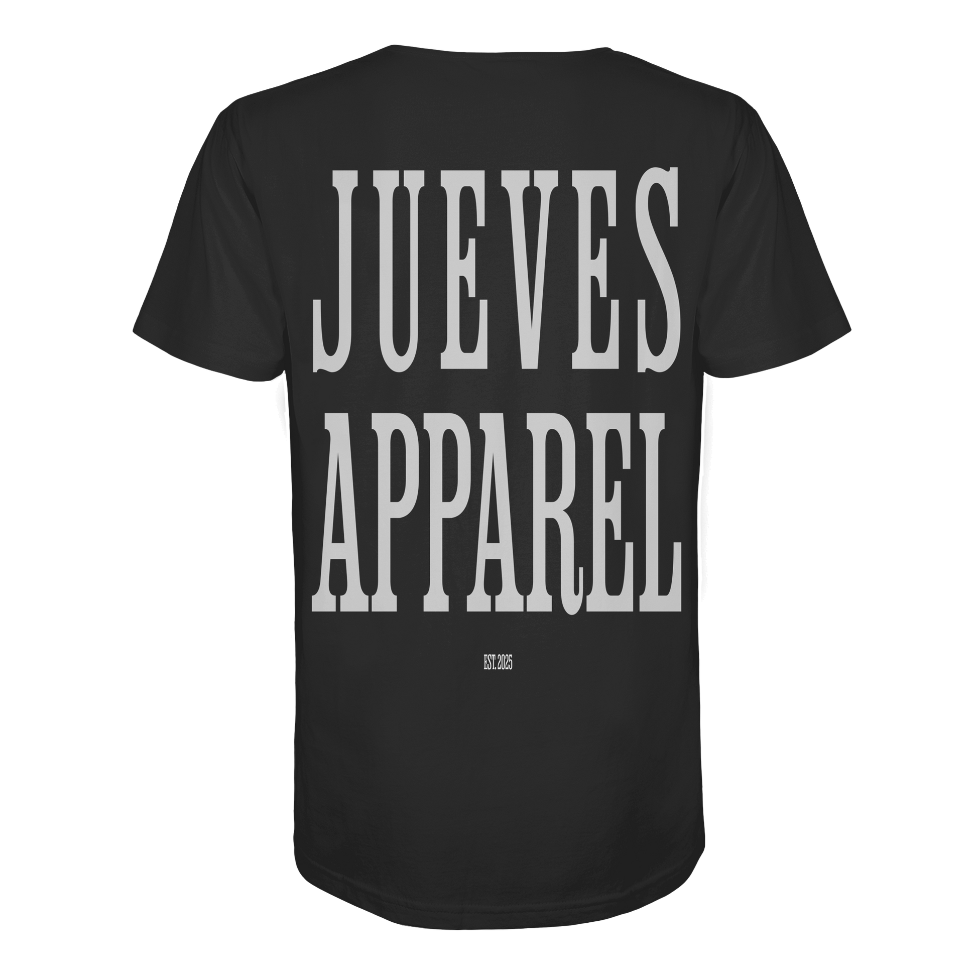 schwarzes Jueves Apparel Classic T-Shirt mit markantem Rückendruck – urbaner Streetwear-Style aus Bio-Baumwolle