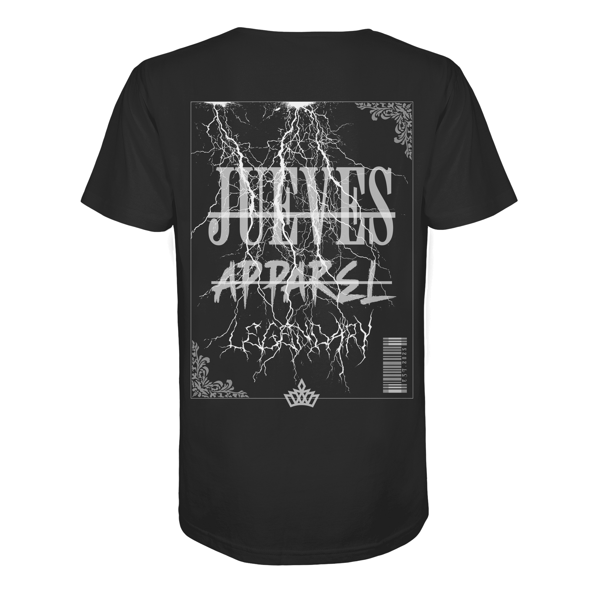 schwarzes Jueves Apparel Classic T-Shirt mit markantem Rückendruck – urbaner Streetwear-Style aus Bio-Baumwoll
