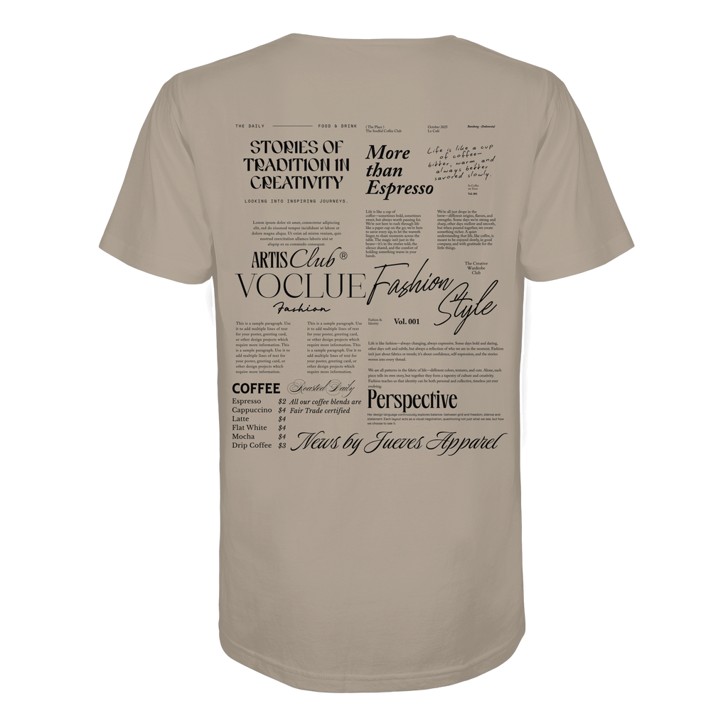 beiges Jueves Apparel Classic t-shirt mit markantem Rückendruck – urbaner Streetwear-Style aus Bio-Baumwolle
