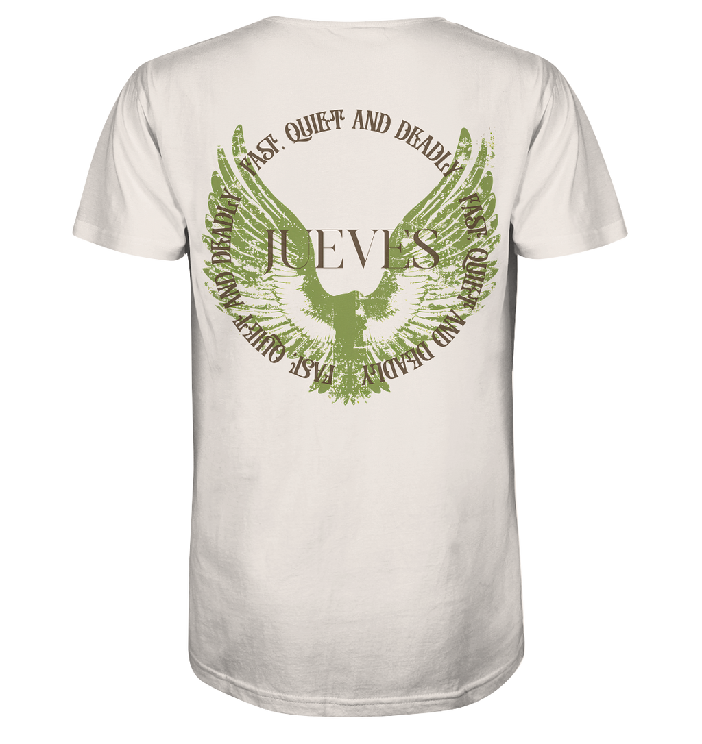 weißes Jueves Apparel Classic t-shirt mit markantem Rückendruck – urbaner Streetwear-Style aus Bio-Baumwolle