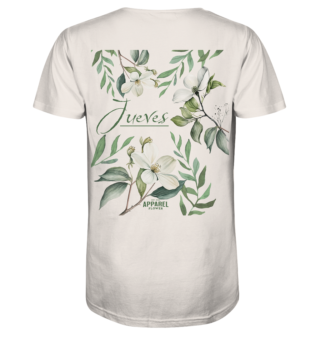 Jueves Apparel Classic t-shirt mit markantem Rückendruck – urbaner Streetwear-Style aus Bio-Baumwolle