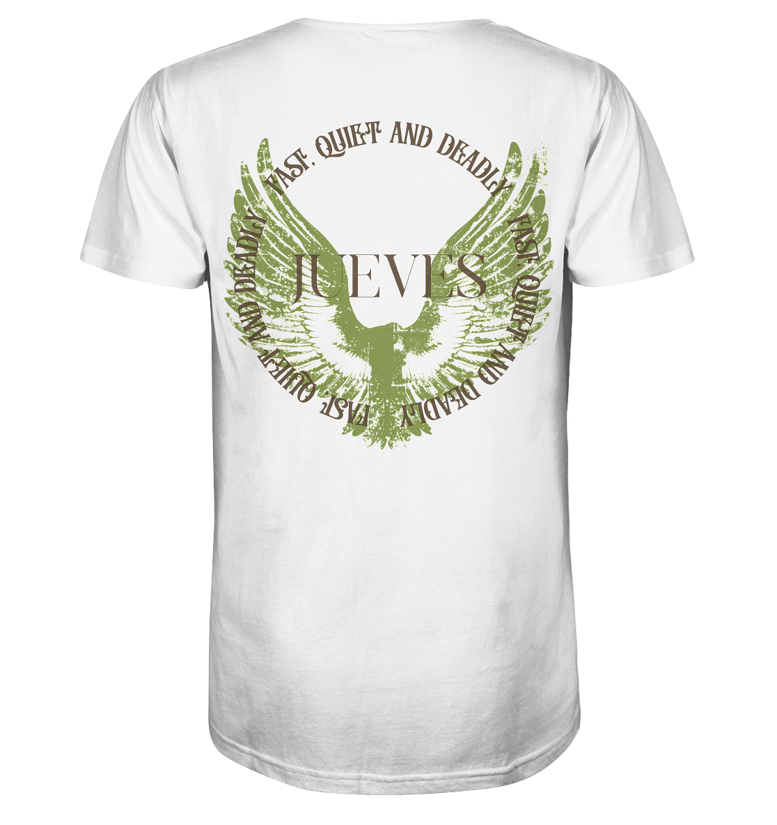 weißes Jueves Apparel Classic T-Shirt mit markantem Rückendruck – urbaner Streetwear-Style aus Bio-Baumwolle