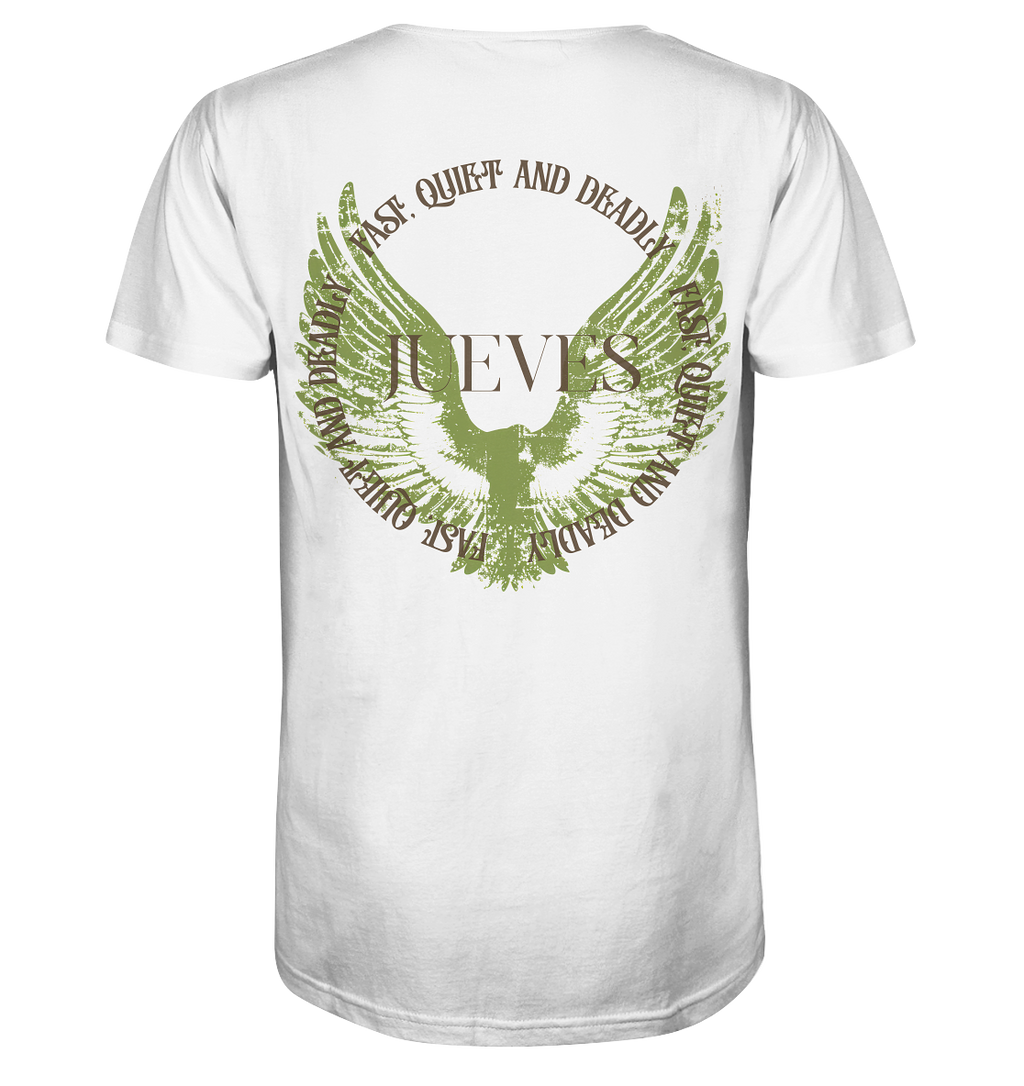 weißes Jueves Apparel Classic T-Shirt mit markantem Rückendruck – urbaner Streetwear-Style aus Bio-Baumwolle