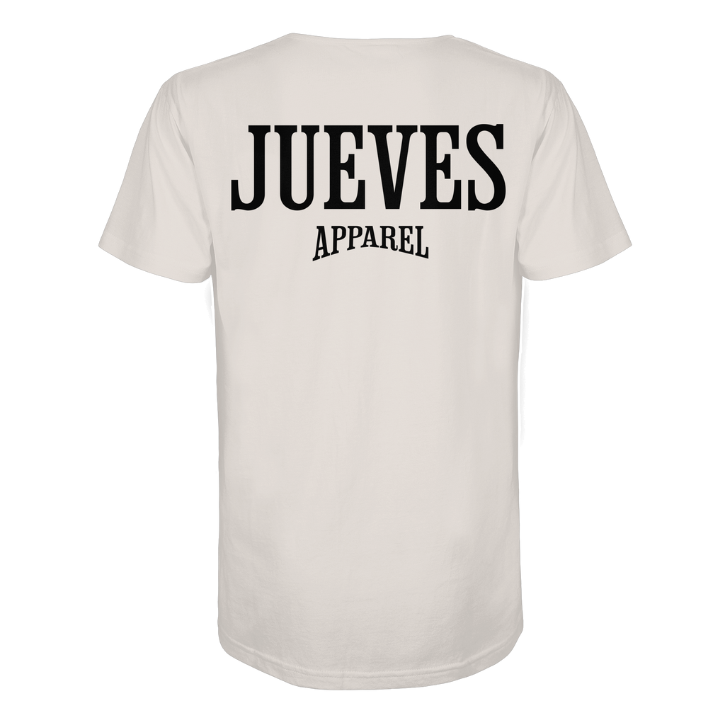 weißes Jueves Apparel Classic T-Shirt  mit markantem Rückendruck – urbaner Streetwear-Style aus Bio-Baumwolle