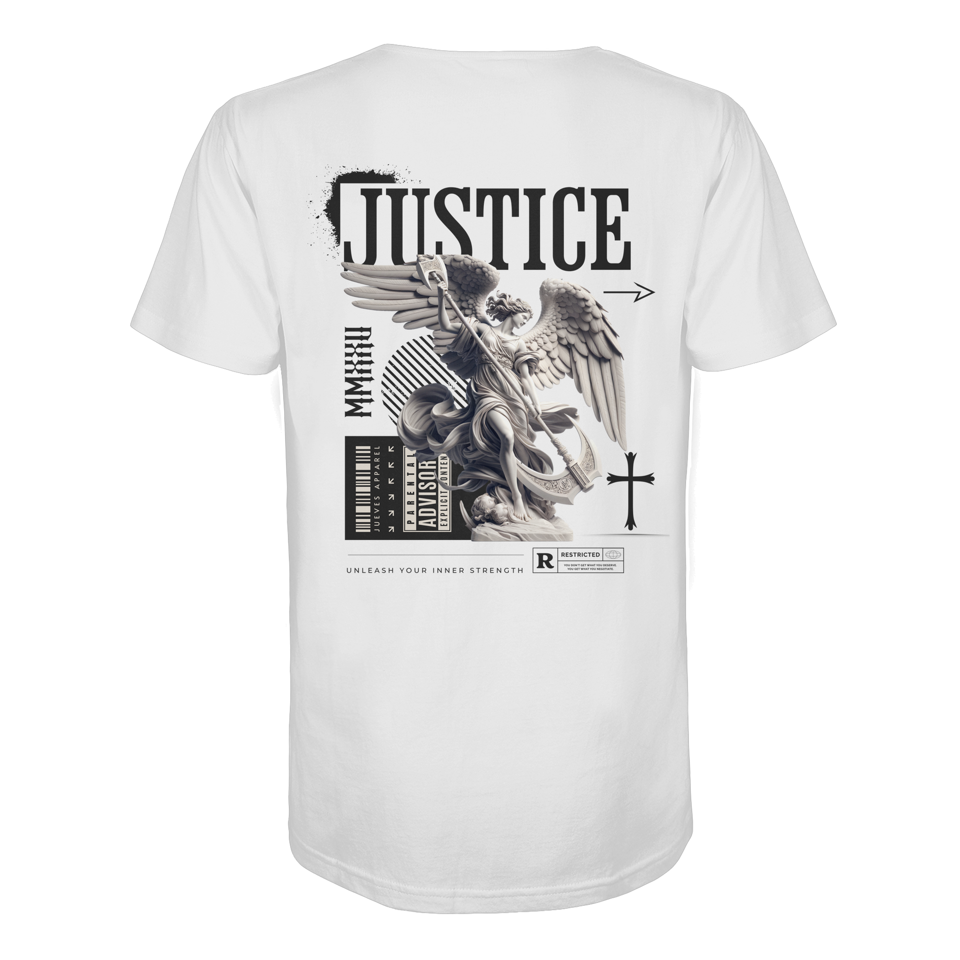 weißes Jueves Apparel Classic T-Shirt mit markantem Rückendruck – urbaner Streetwear-Style aus Bio-Baumwolle