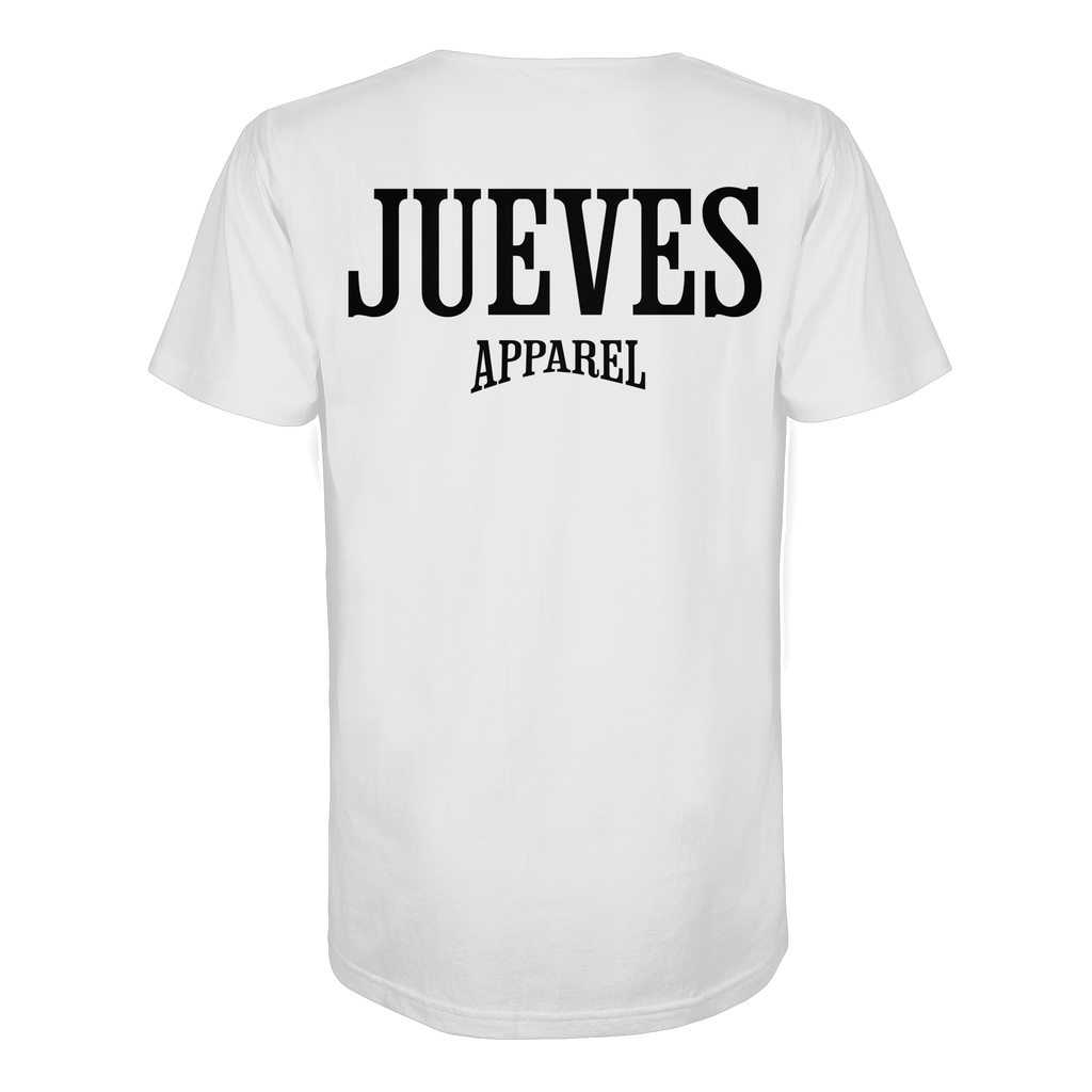 weißes Jueves Apparel Classic T-Shirt mit markantem Rückendruck – urbaner Streetwear-Style aus Bio-Baumwolle