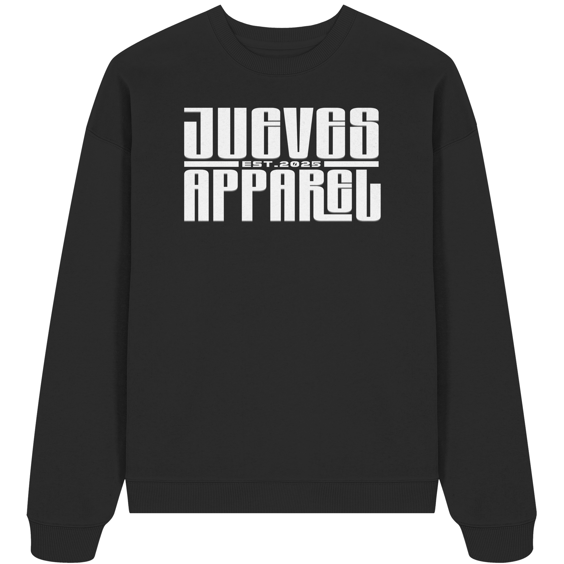 schwarzes Jueves Apparel Oversized Boxcut Sweatshirt mit markantem Rückendruck – urbaner Streetwear-Style aus Bio-Baumwolle