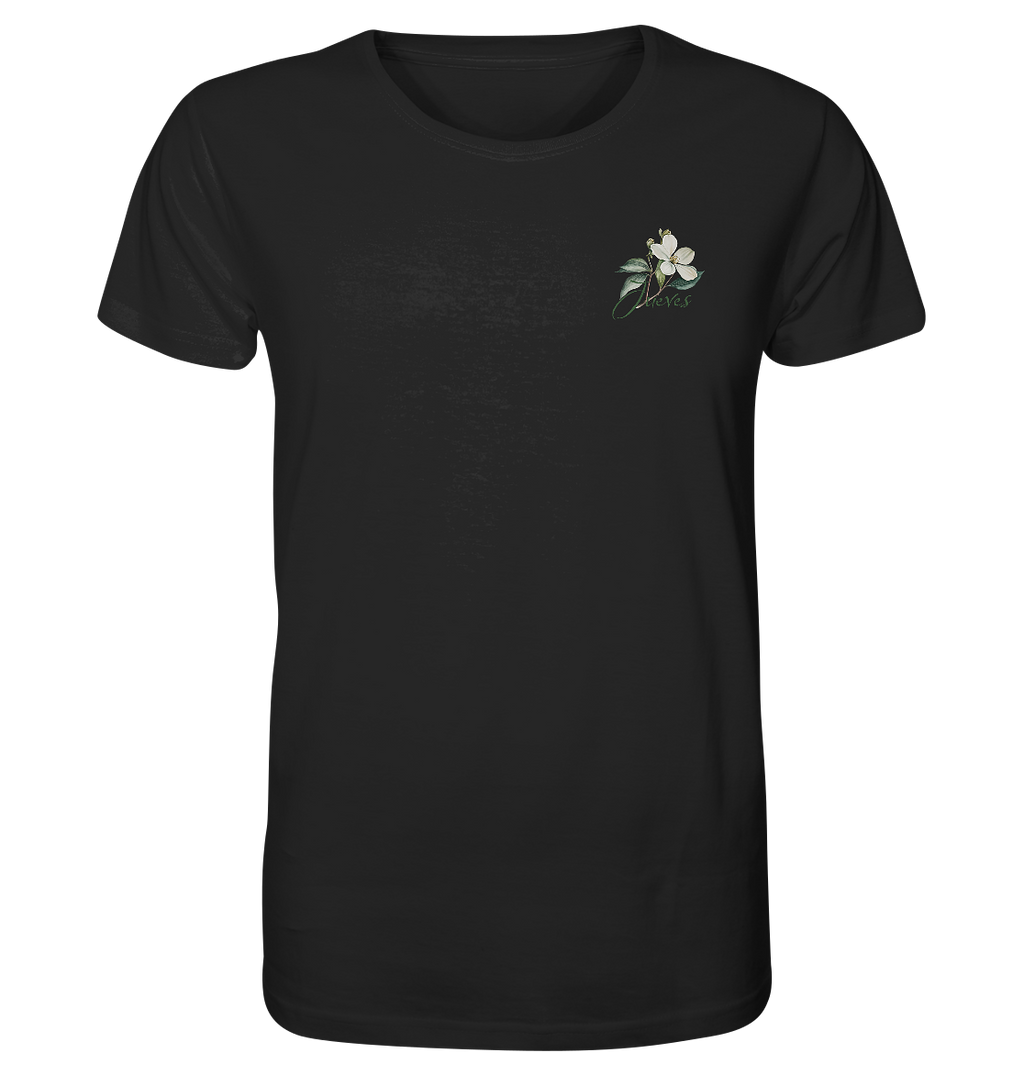 schwarzes Classic T-Shirt von Jueves Apparel mit kleinem Brustdruck im klassischen Schnitt – nachhaltiger