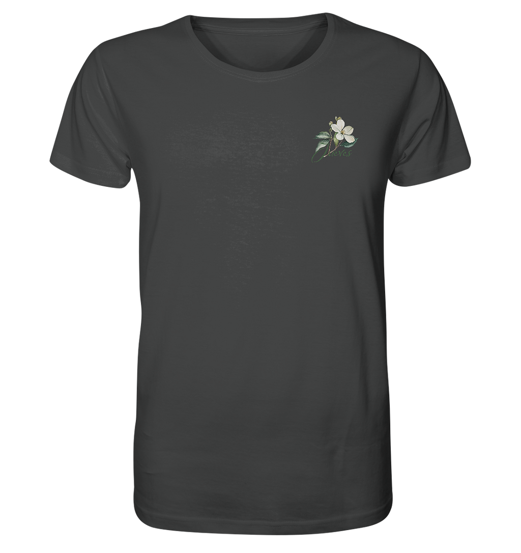 anthrazites Classic t-shirt von Jueves Apparel mit kleinem Brustdruck im klassischen Schnitt – nachhaltiger