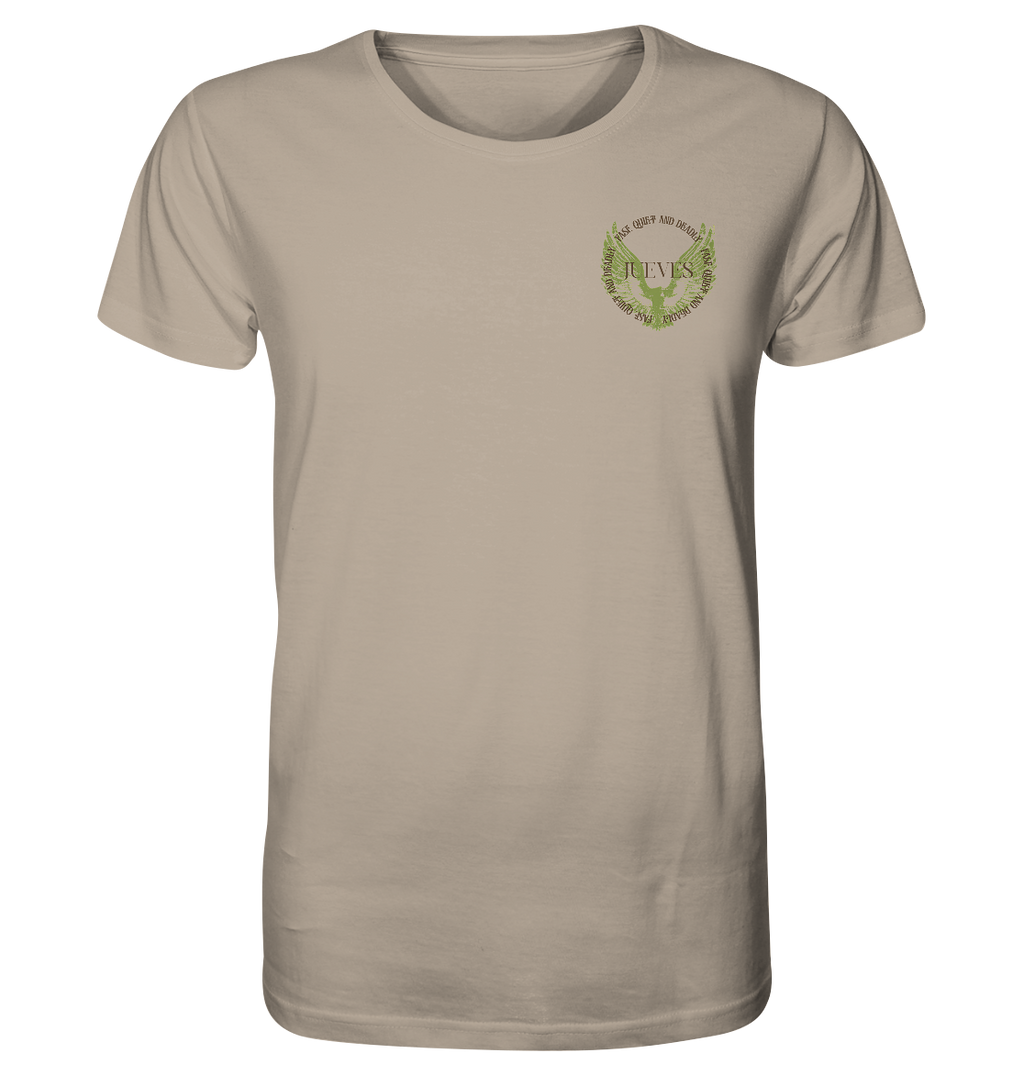 beiges Classic t-shirt von Jueves Apparel mit kleinem Brustdruck im klassischen Schnitt – nachhaltiger