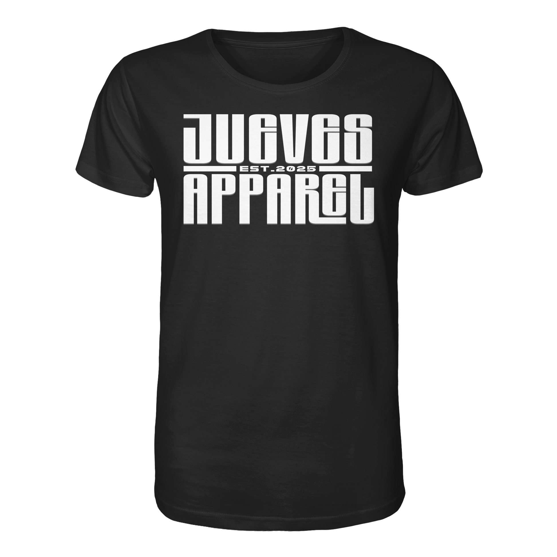 schwarzes Classic t-shirt von Jueves Apparel mit Brustdruck im klassischen Schnitt – nachhaltiger