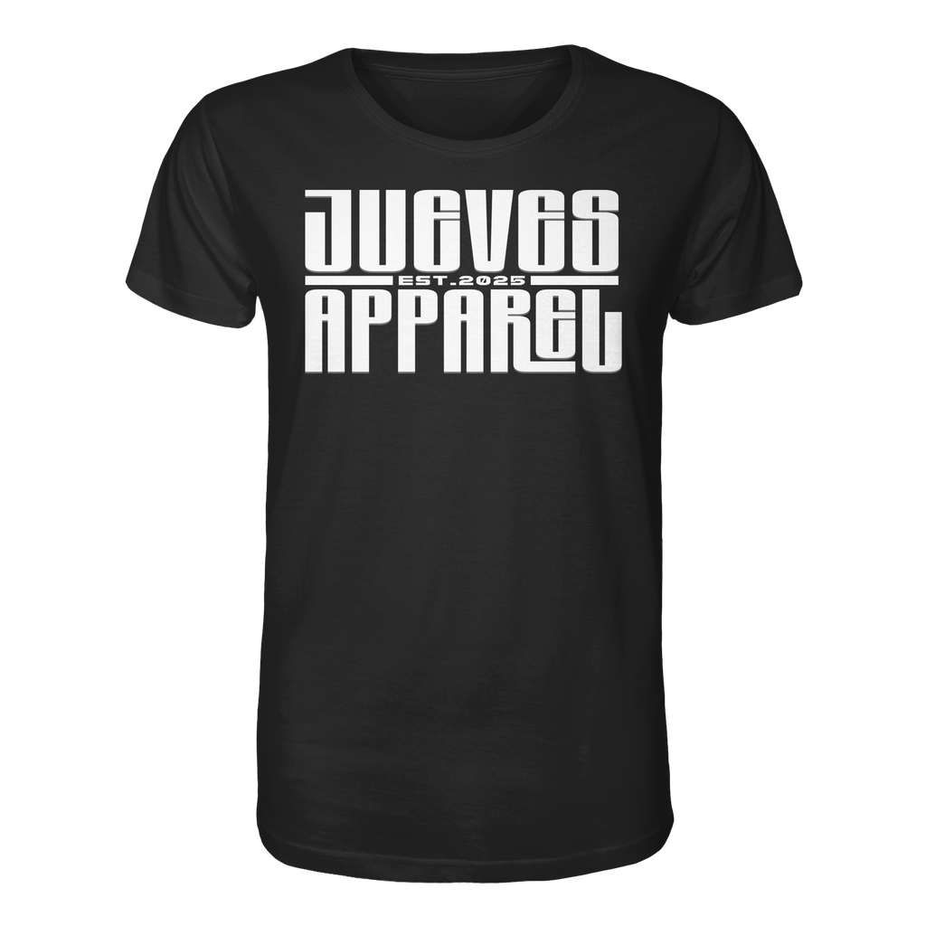 schwarzes Classic t-shirt von Jueves Apparel mit Brustdruck im klassischen Schnitt – nachhaltiger