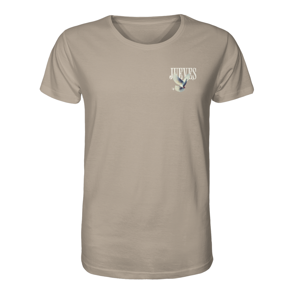 beiges Classic t-shirt von Jueves Apparel mit kleinem Brustdruck im klassischen Schnitt – nachhaltiger
