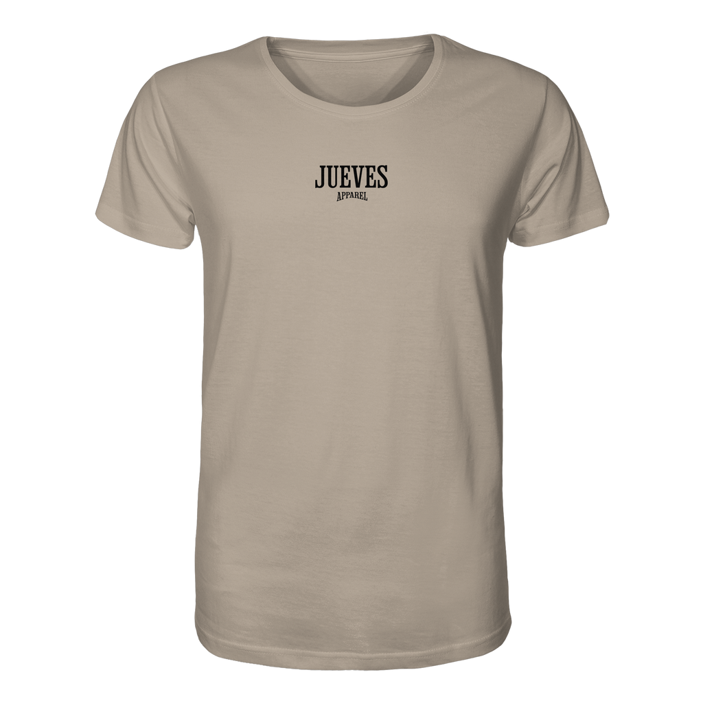 beiges Classic t-shirt von Jueves Apparel mit kleinem Brustdruck im klassischen Schnitt – nachhaltiger